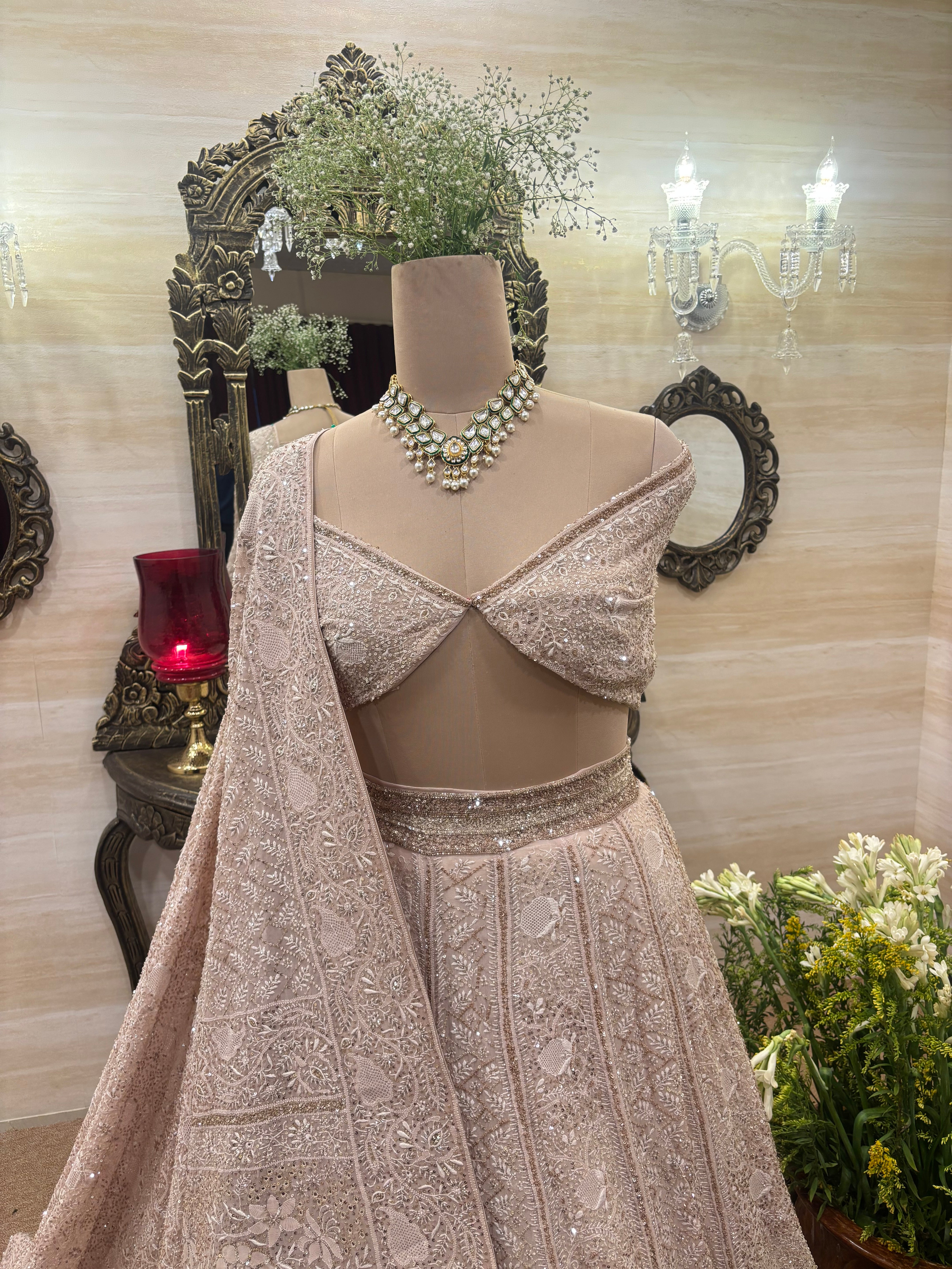 Rosy Brown Pure & Premium Georgette Chikankari Lehenga Set