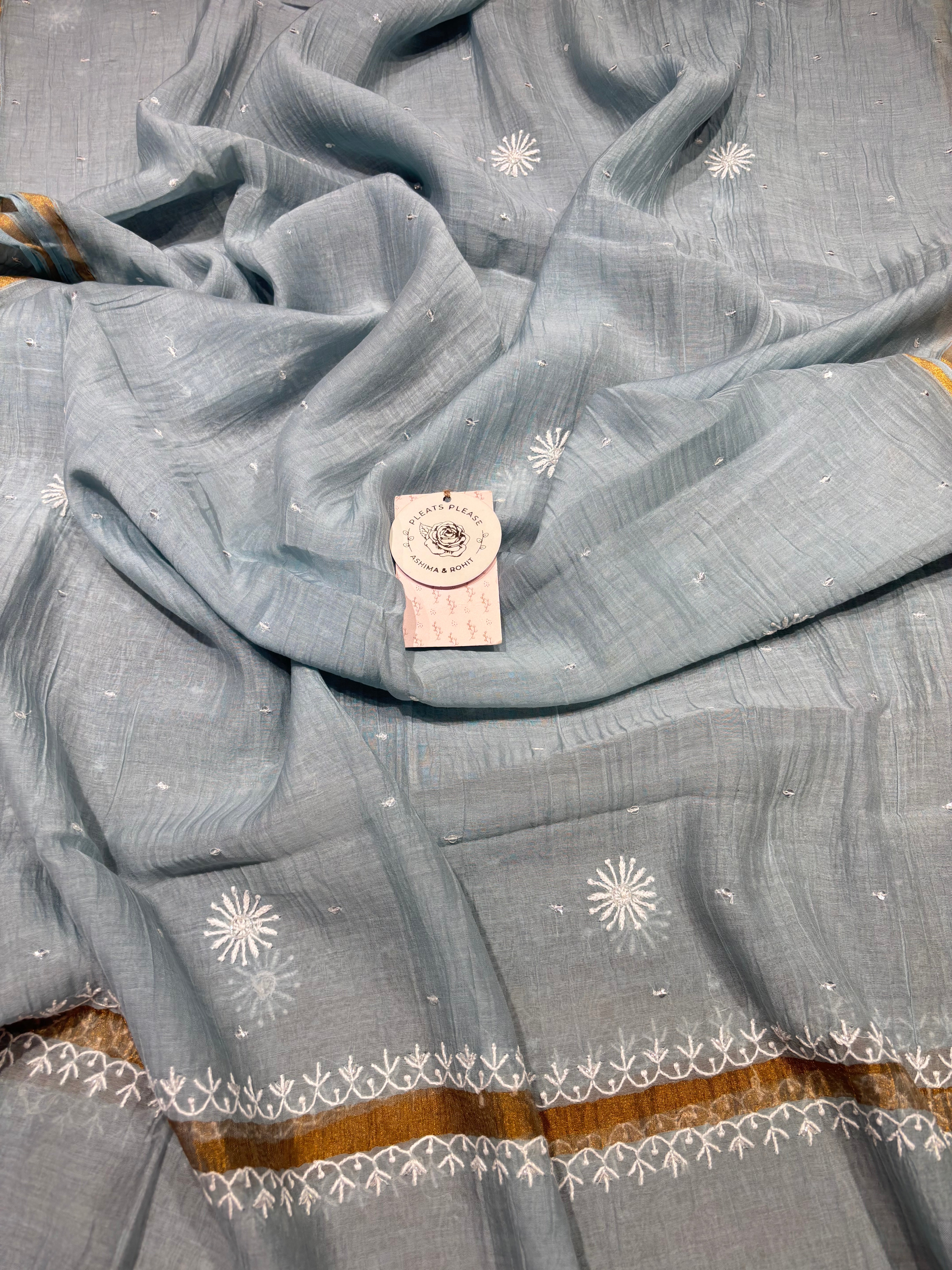 Powder Blue Chanderi Mul Chikankari Kurta & Dupatta Set