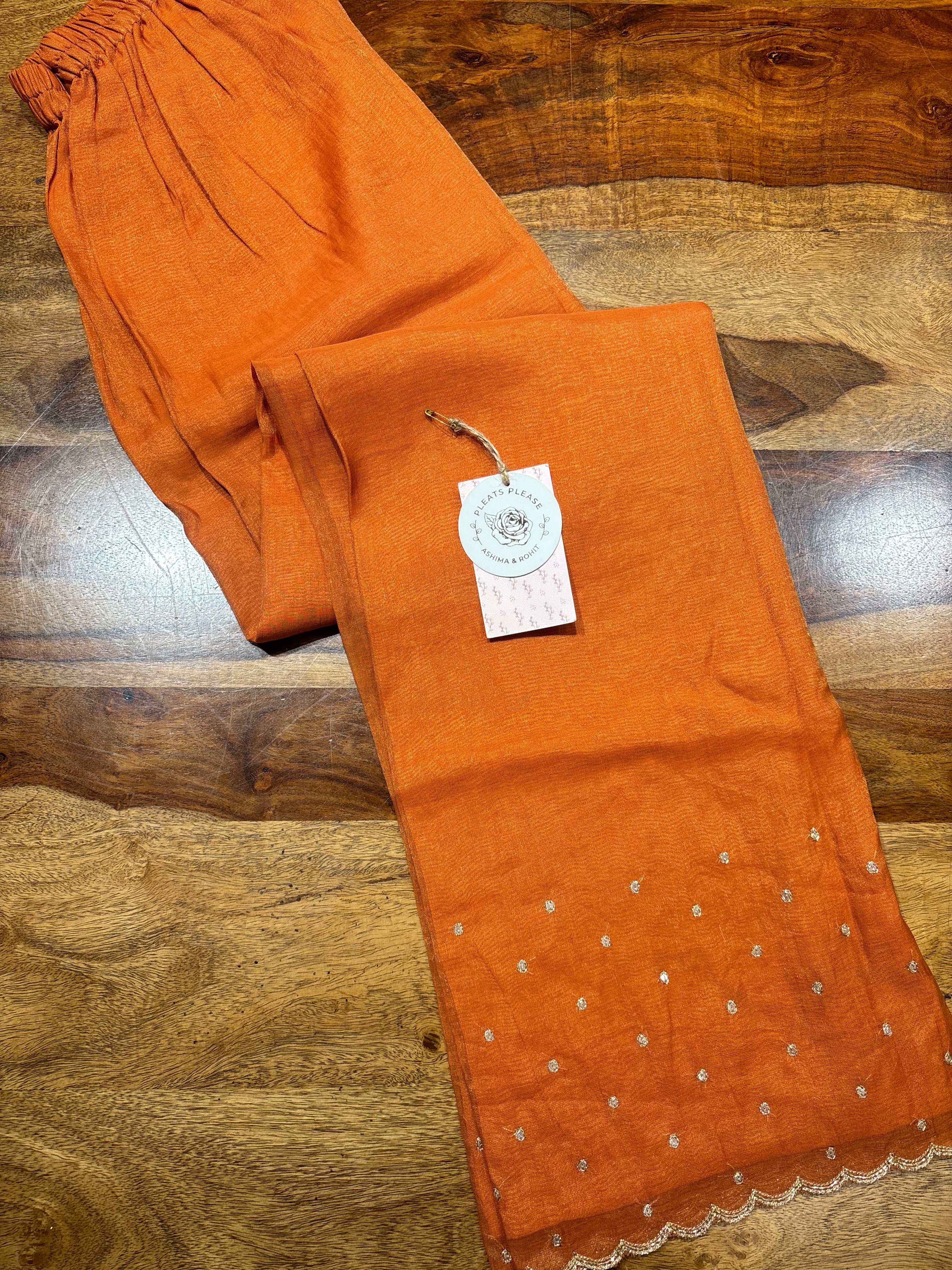 Burnt Orange Pure And Premium Tissue Chikankari Anarkali, Dupatta And Bottom