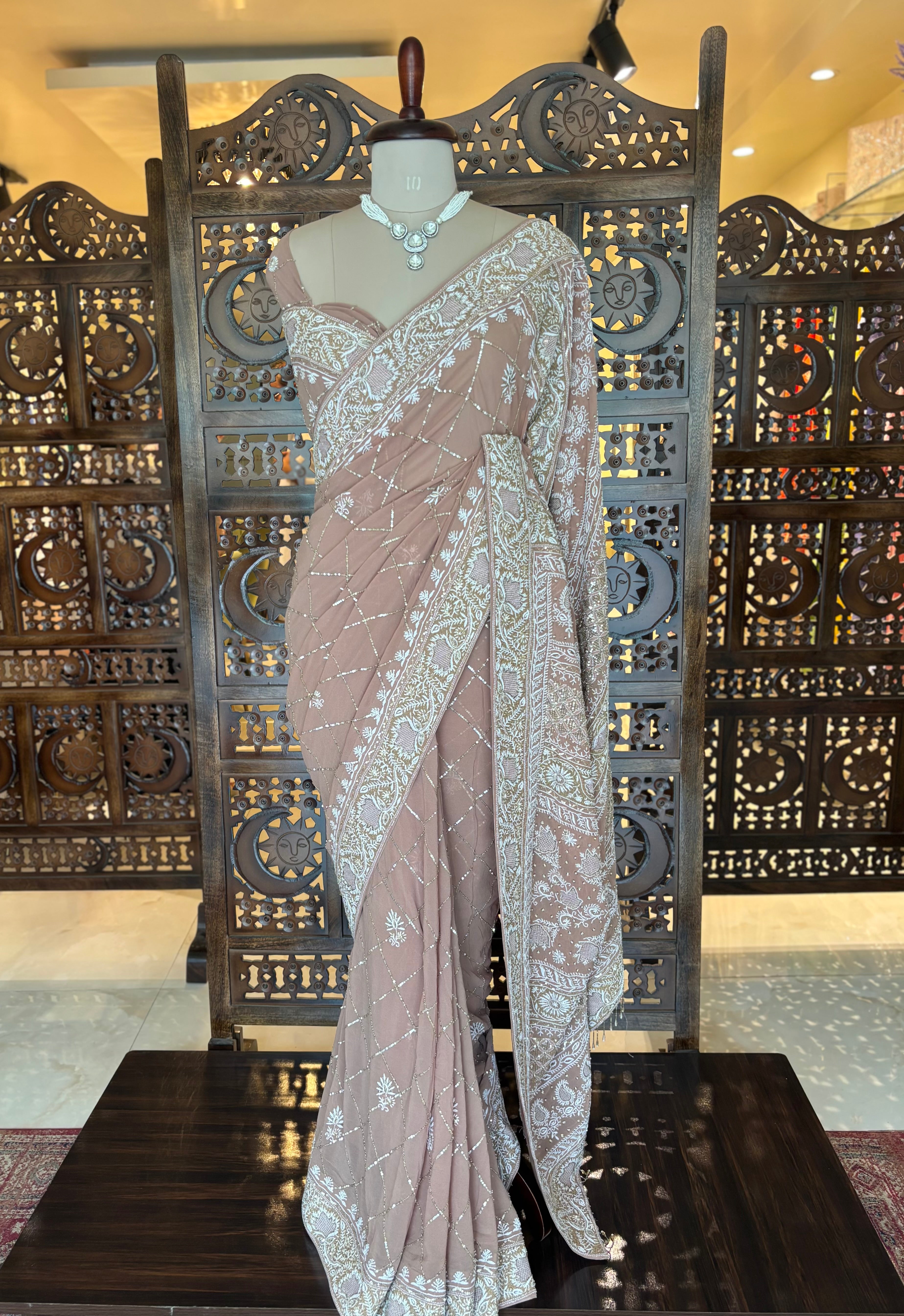 Rosewood Pure & Premium Georgette Chikankari Saree