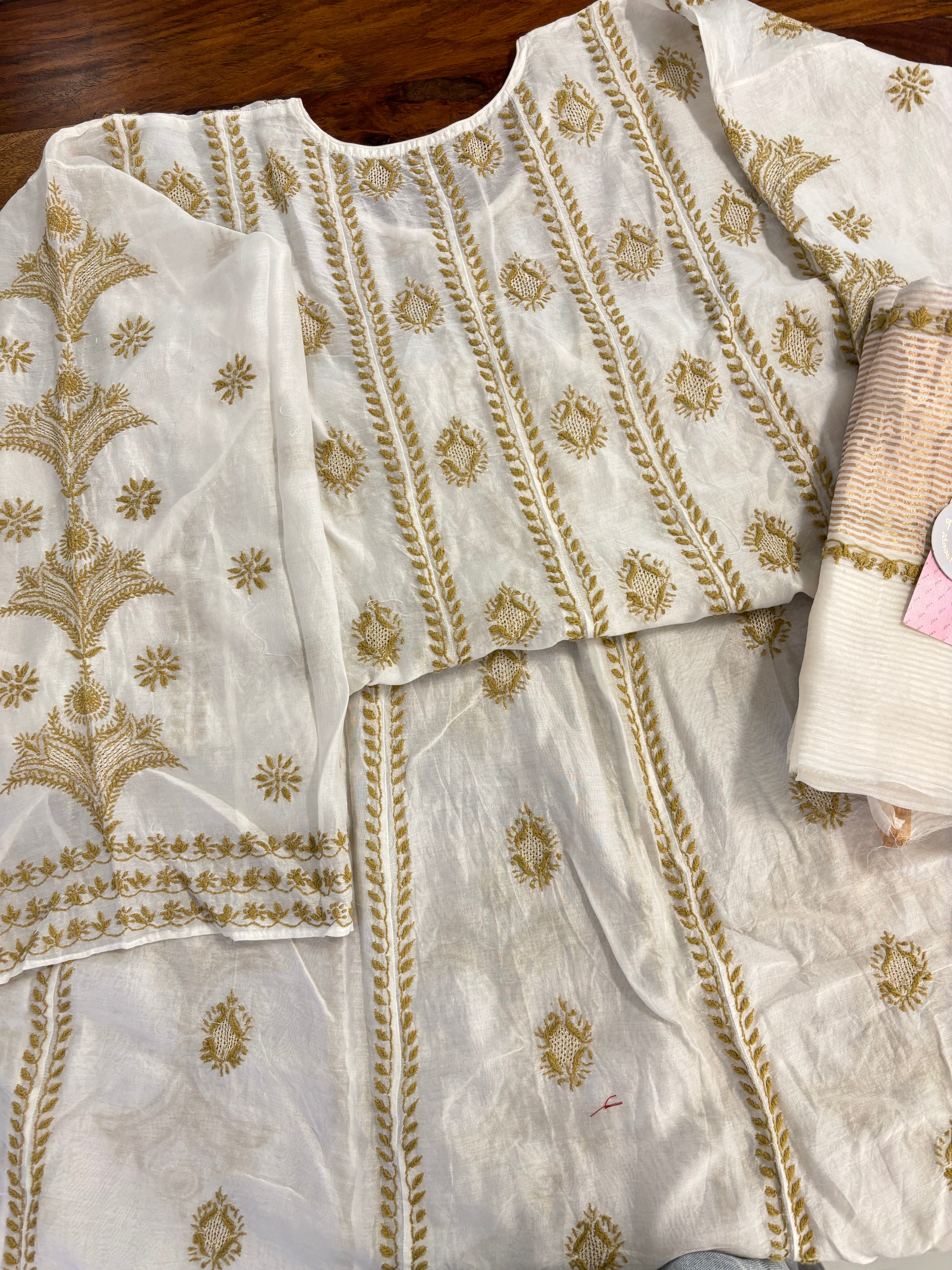 Dyeable Chanderi Chikankari Anarkali & Dupatta Set - Pleats PleaseChikankari