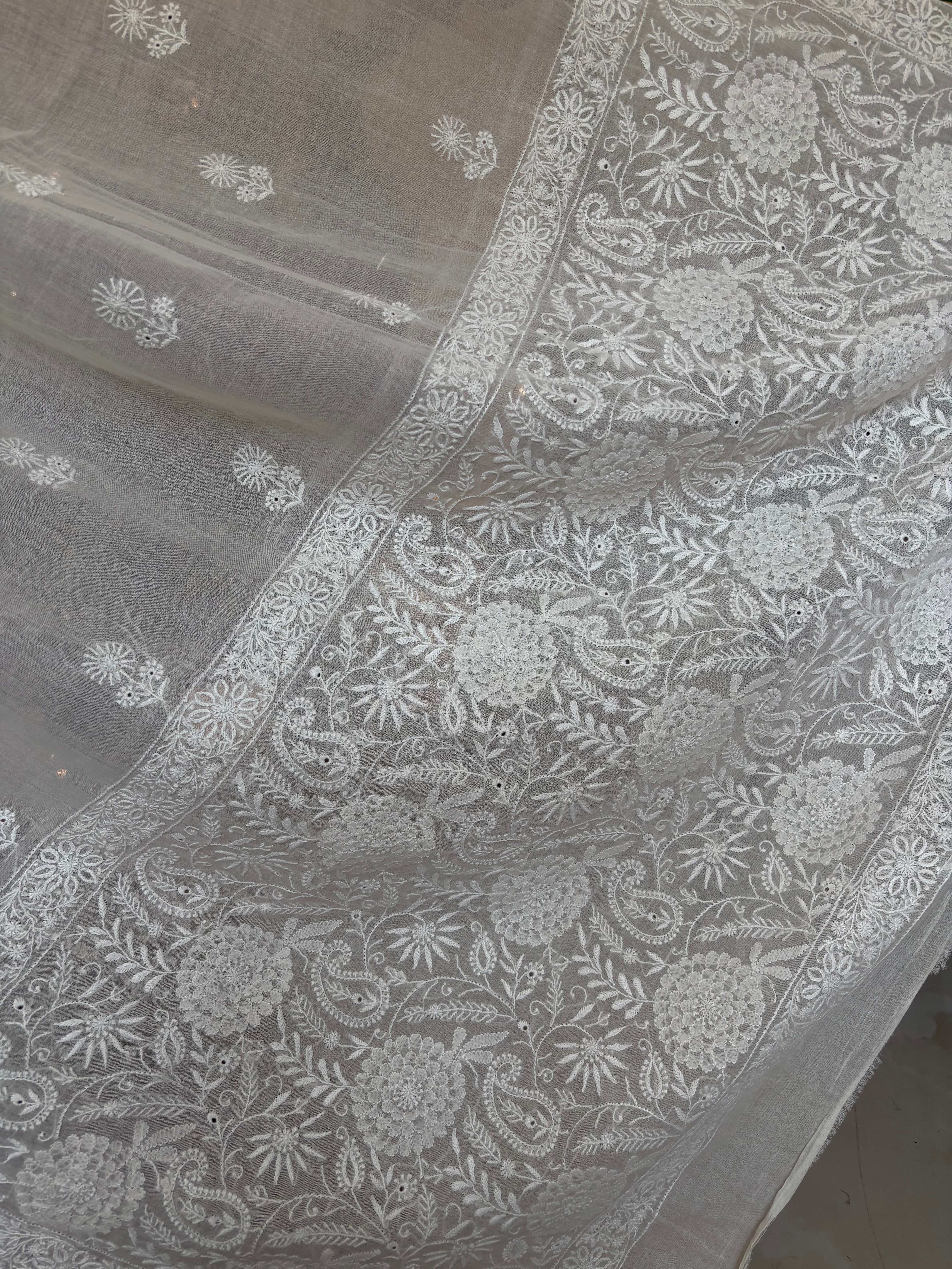 Dyeable Pure Chanderi Mul Chikankari Saree