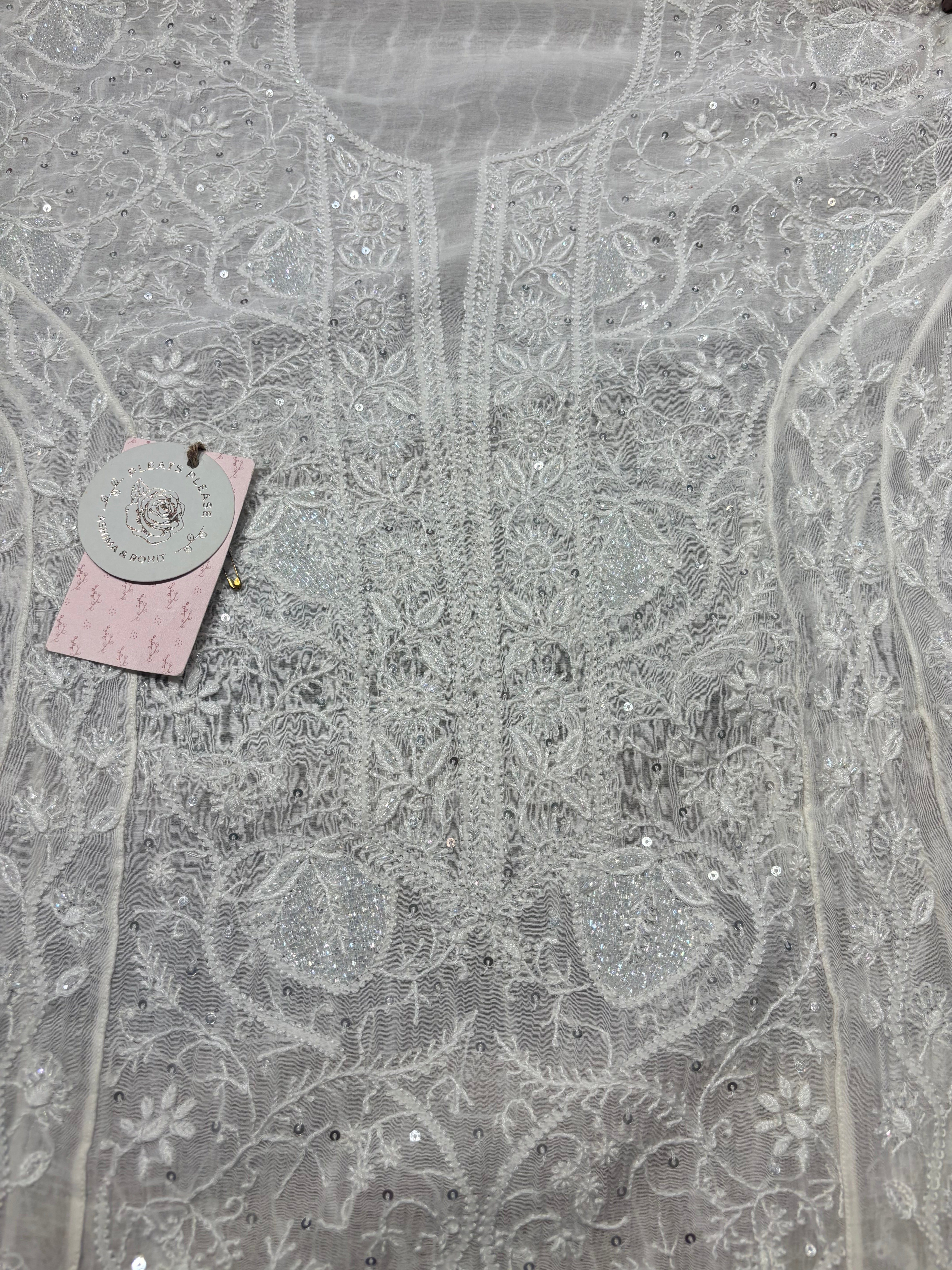 Dyeable Chanderi Mul Chikankari Anarkali and Dupatta set