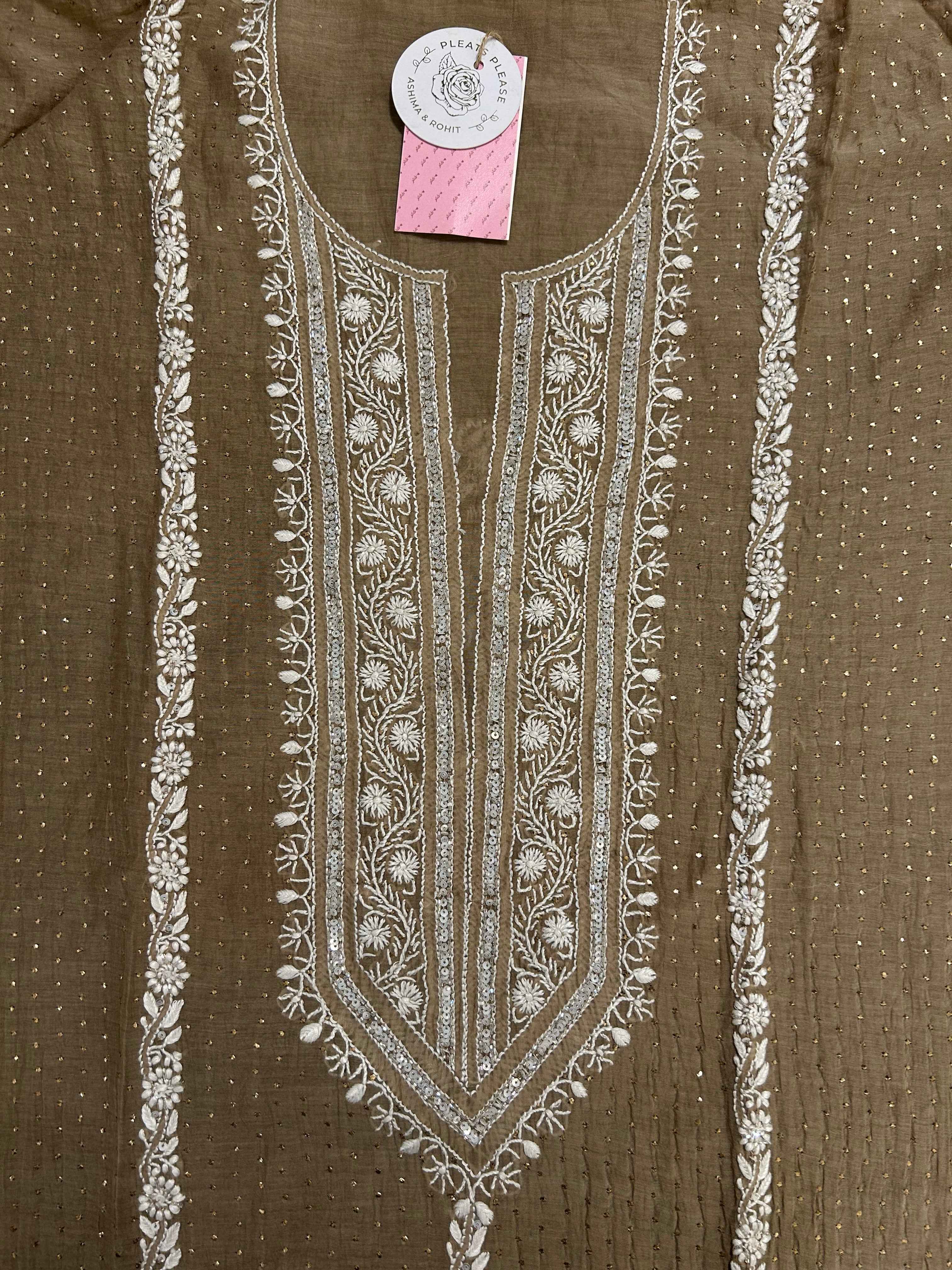 Bronze Chanderi Chikankari Mukaish Kurta & Dupatta