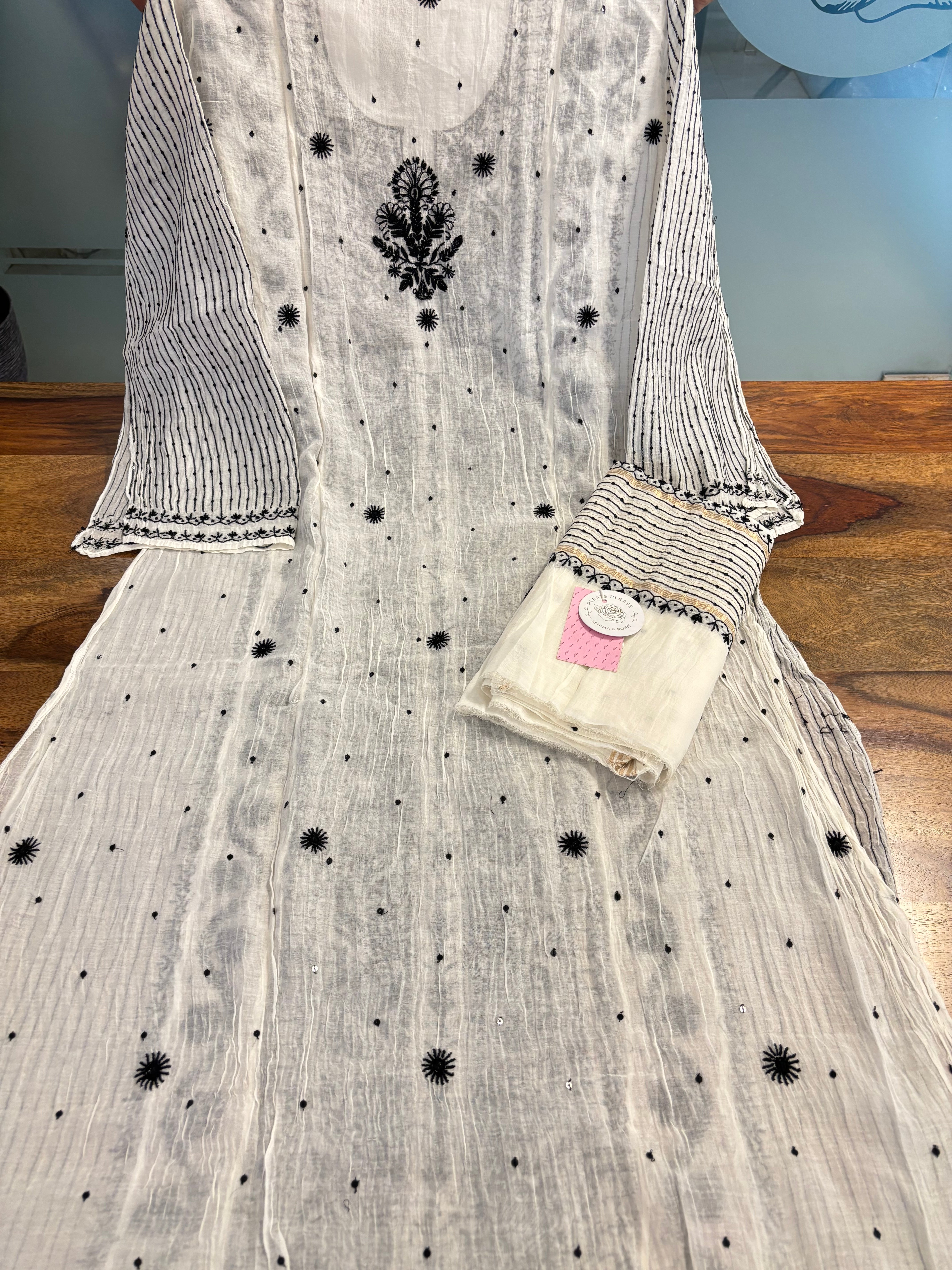 Dyeable Chanderi Mul Chikankari Kurta & Dupatta