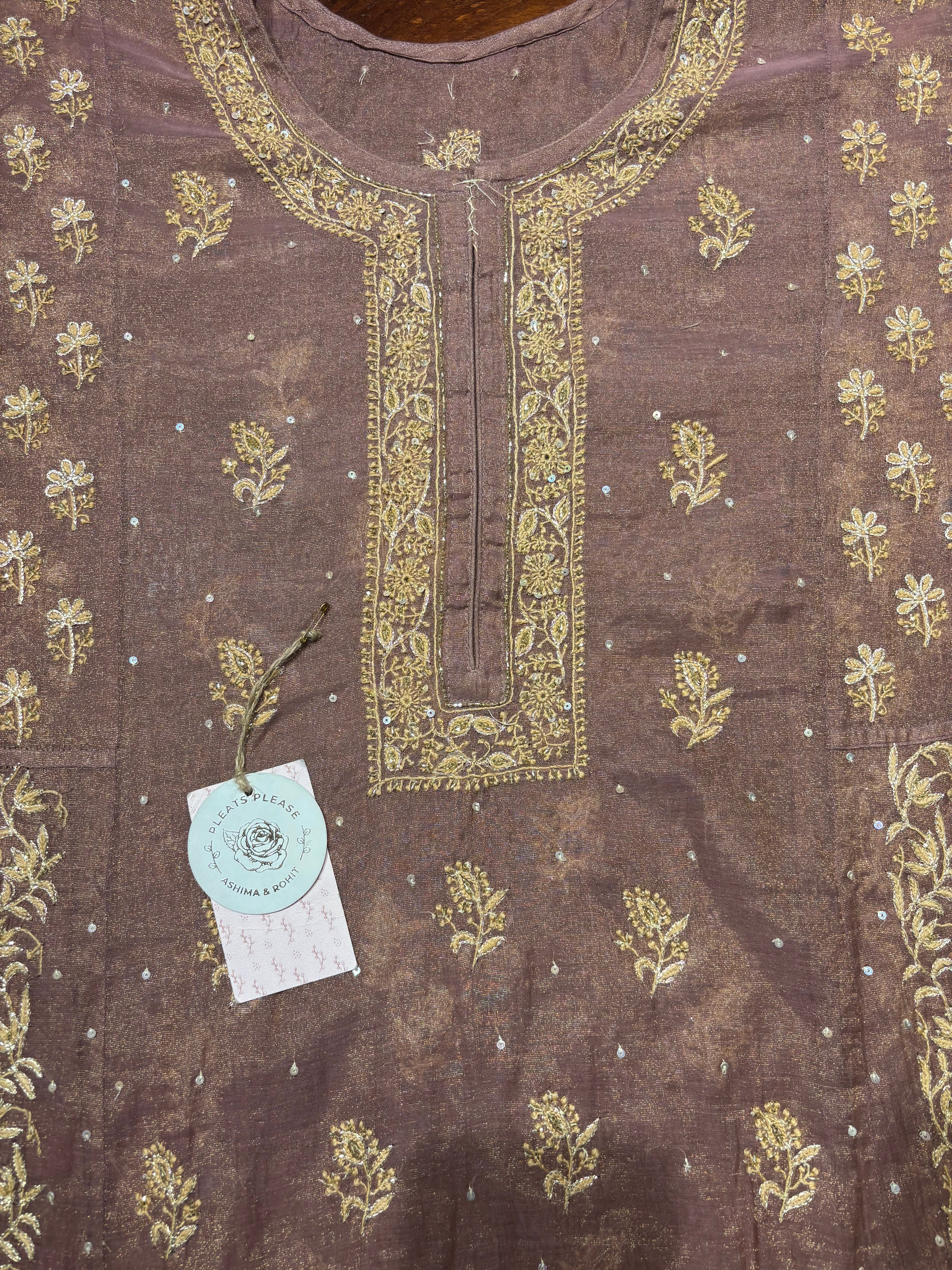 Garnet Pure and Premium Tissue Chikankari Aline Anarkali & Dupatta Set