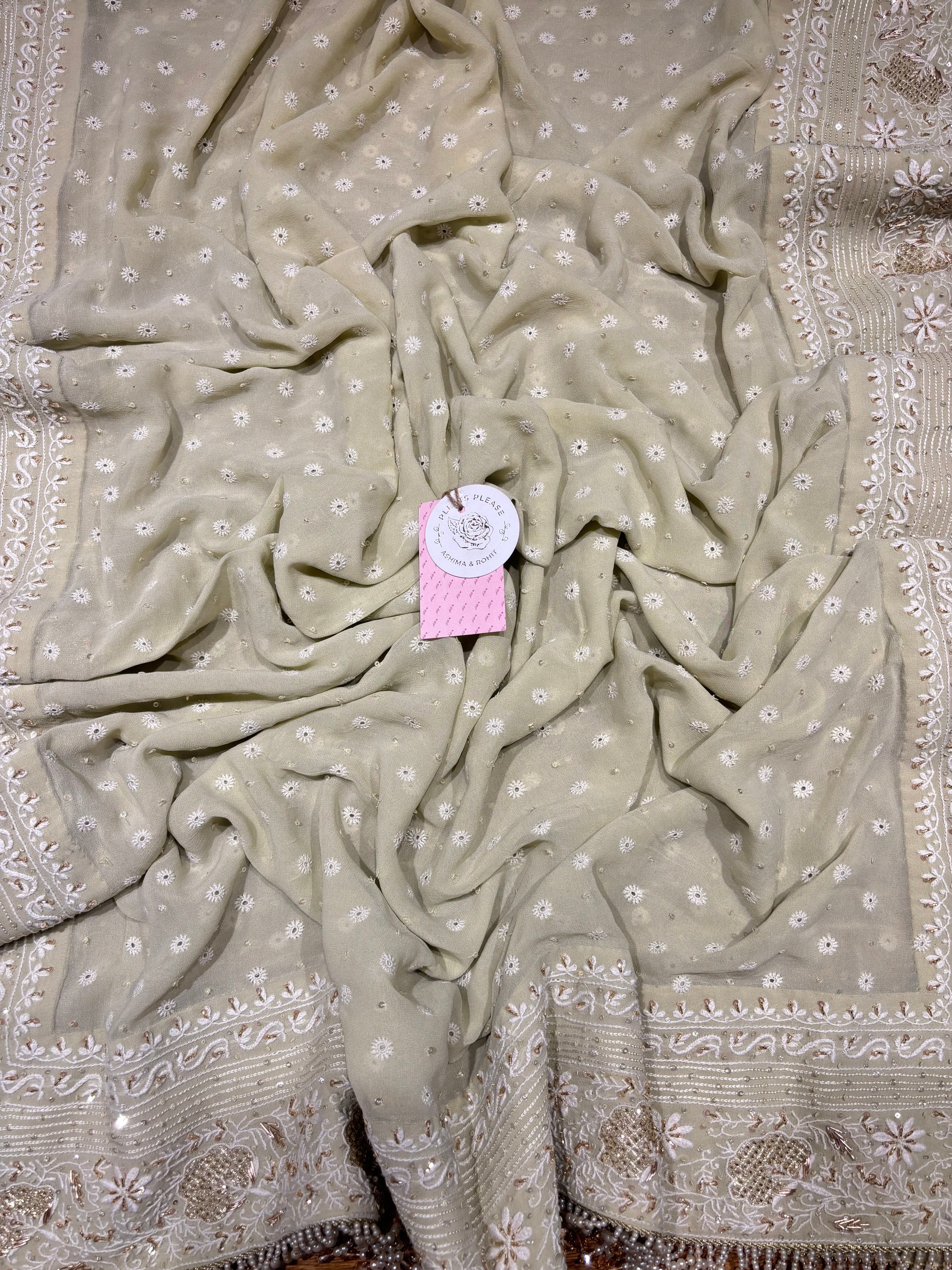 Pistachio Green Pure and  Premium Georgette Chikankari Anarkali and Dupatta set