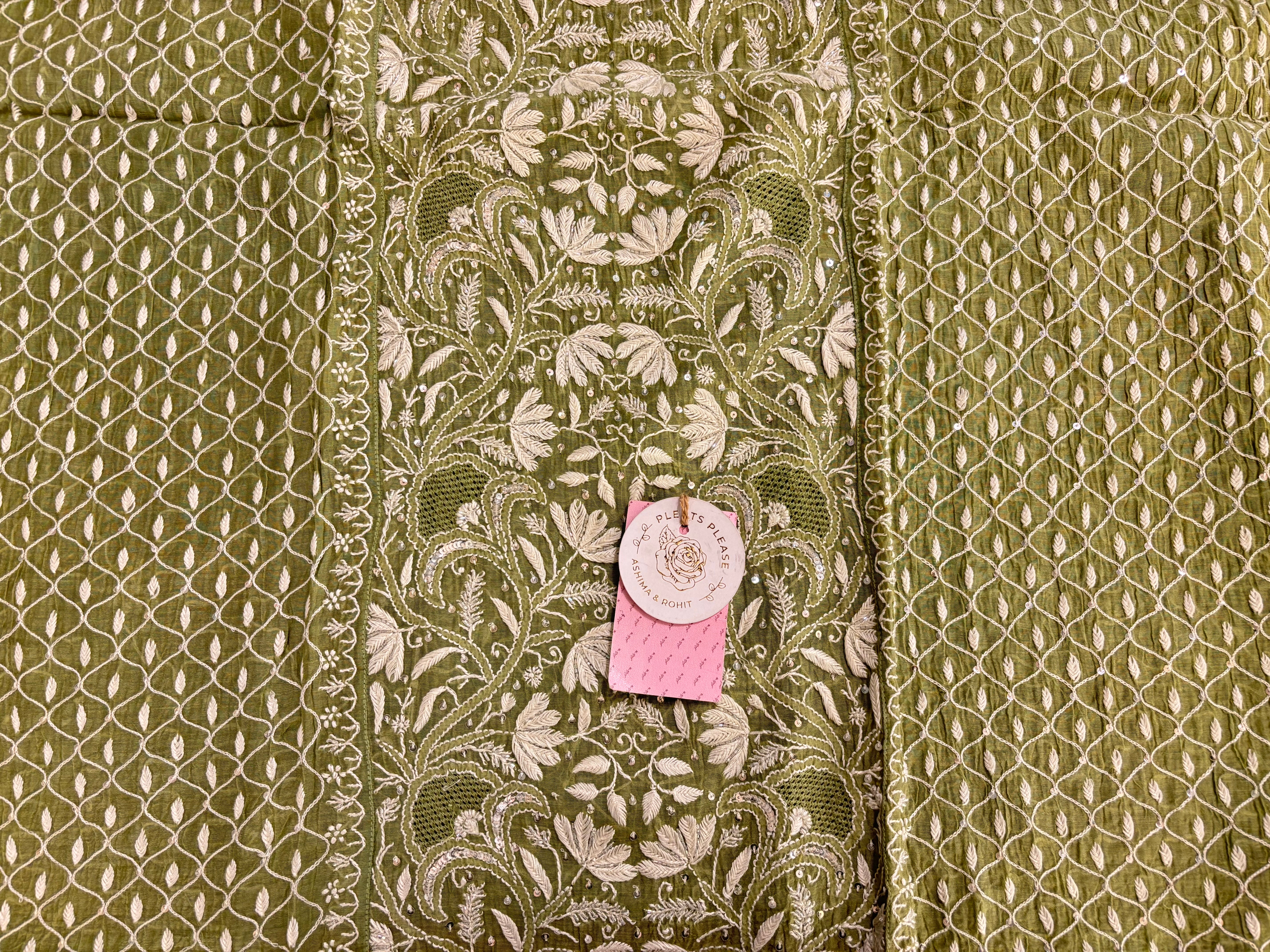 Green Chanderi Chikankari Kurta & Dupatta