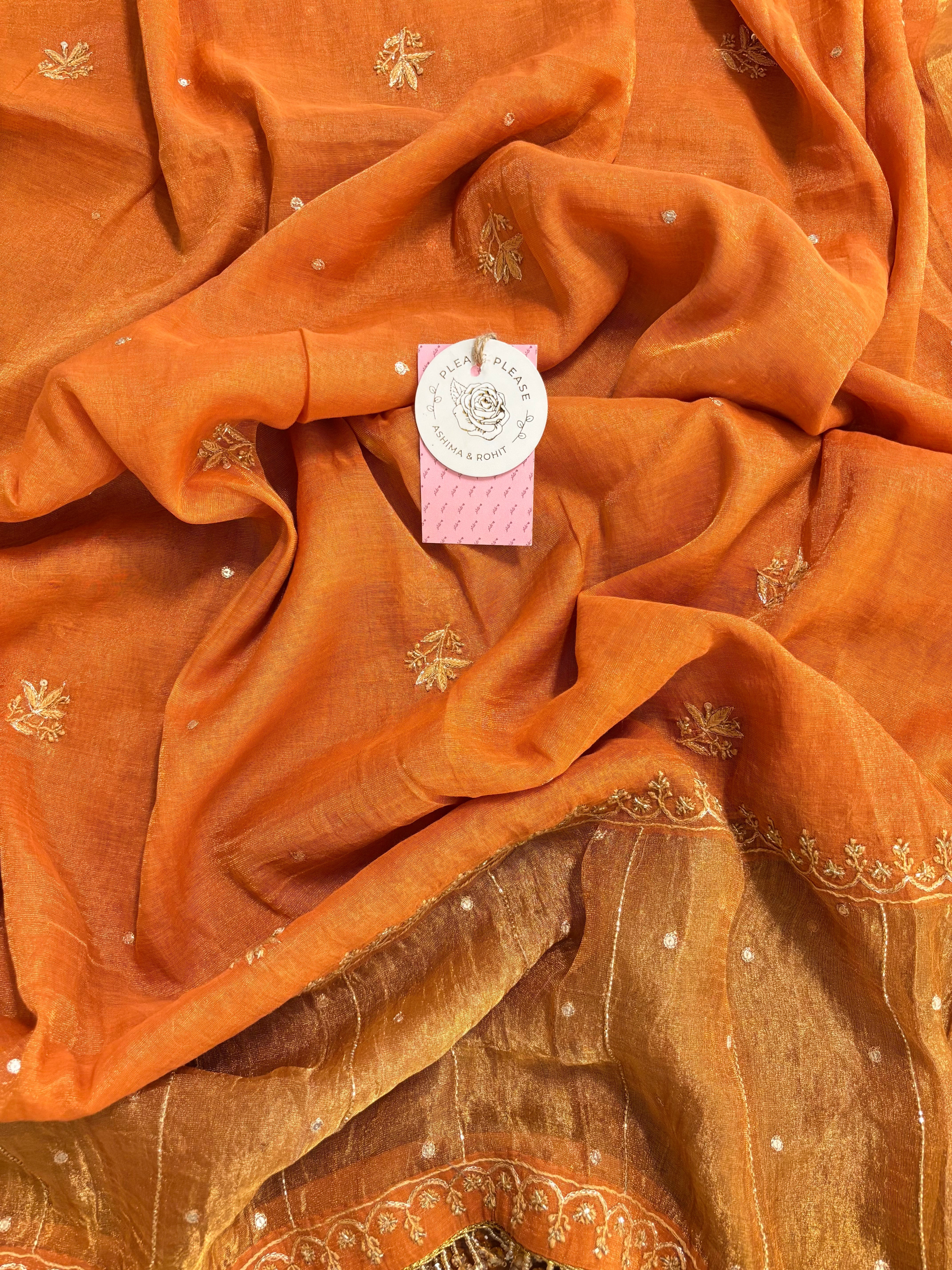 Burnt Orange Pure Tissue Chikankari Kurta & Dupatta