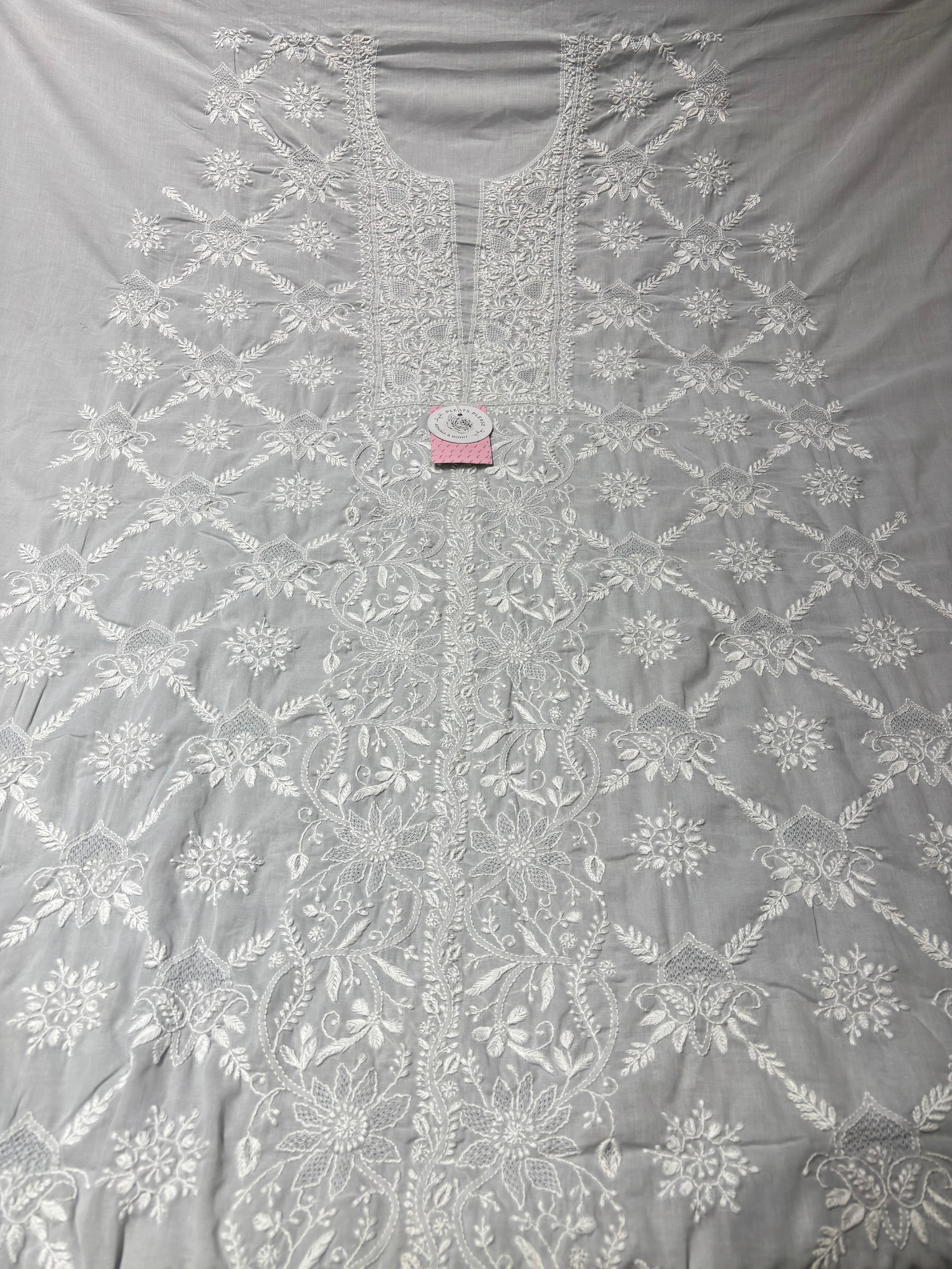Dove-Grey Cotton Chikankari Kurta, Dupatta With Bottom