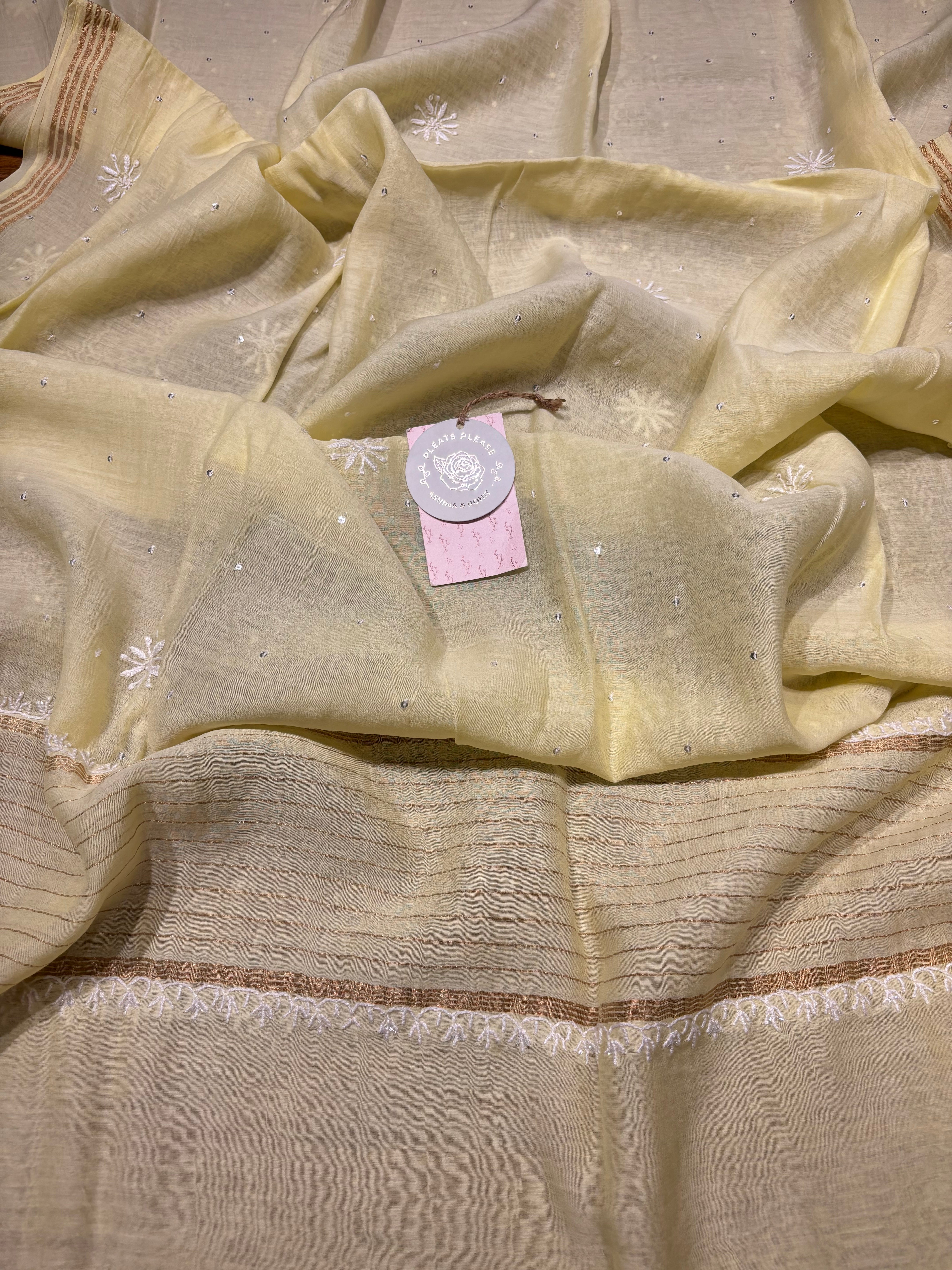 Lime Yellow Chanderi Mul Chikankari Kurta and Dupatta set