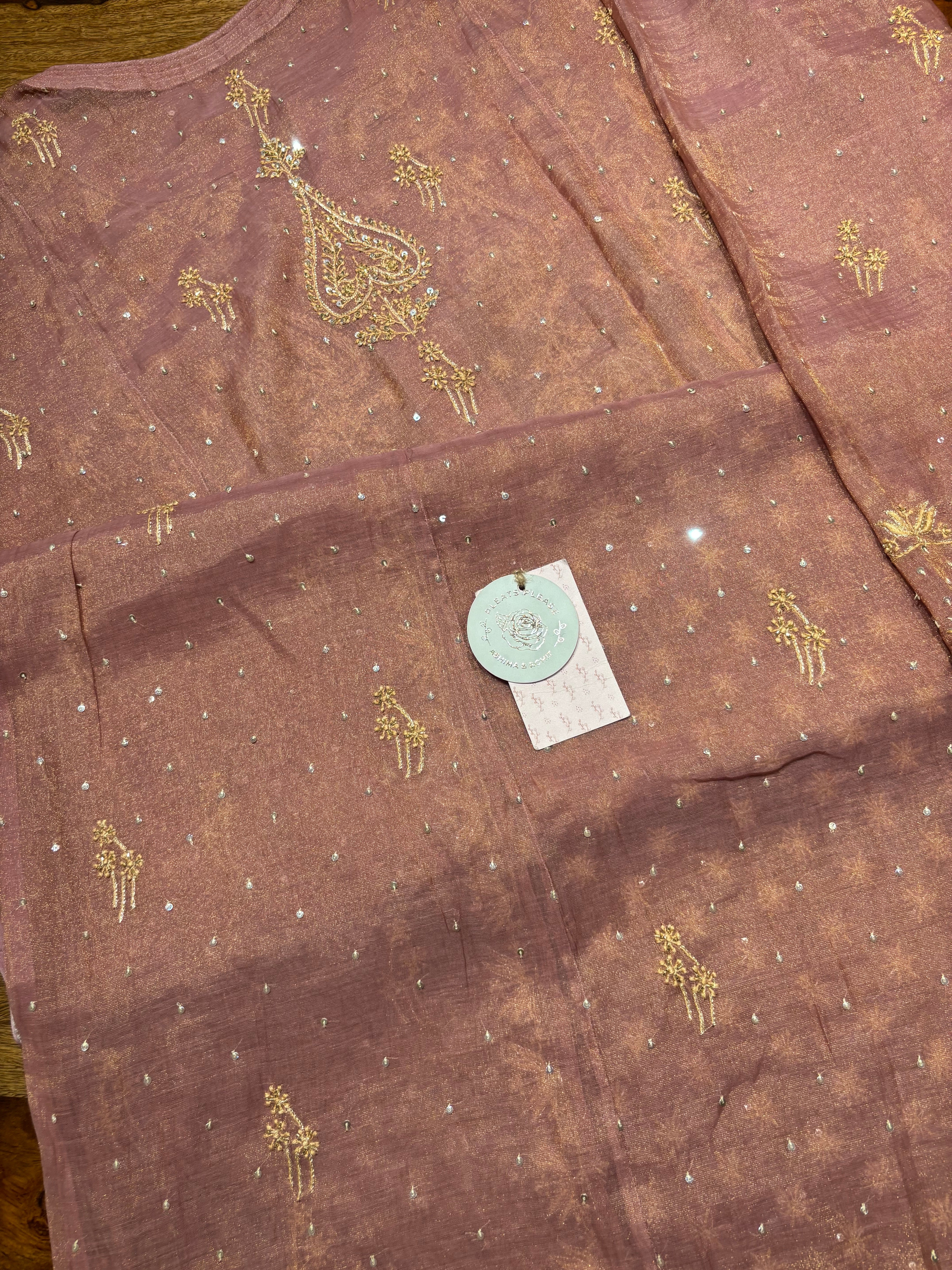 Garnet Pure & Premium Tissue Chikankari Kurta & Dupatta Set