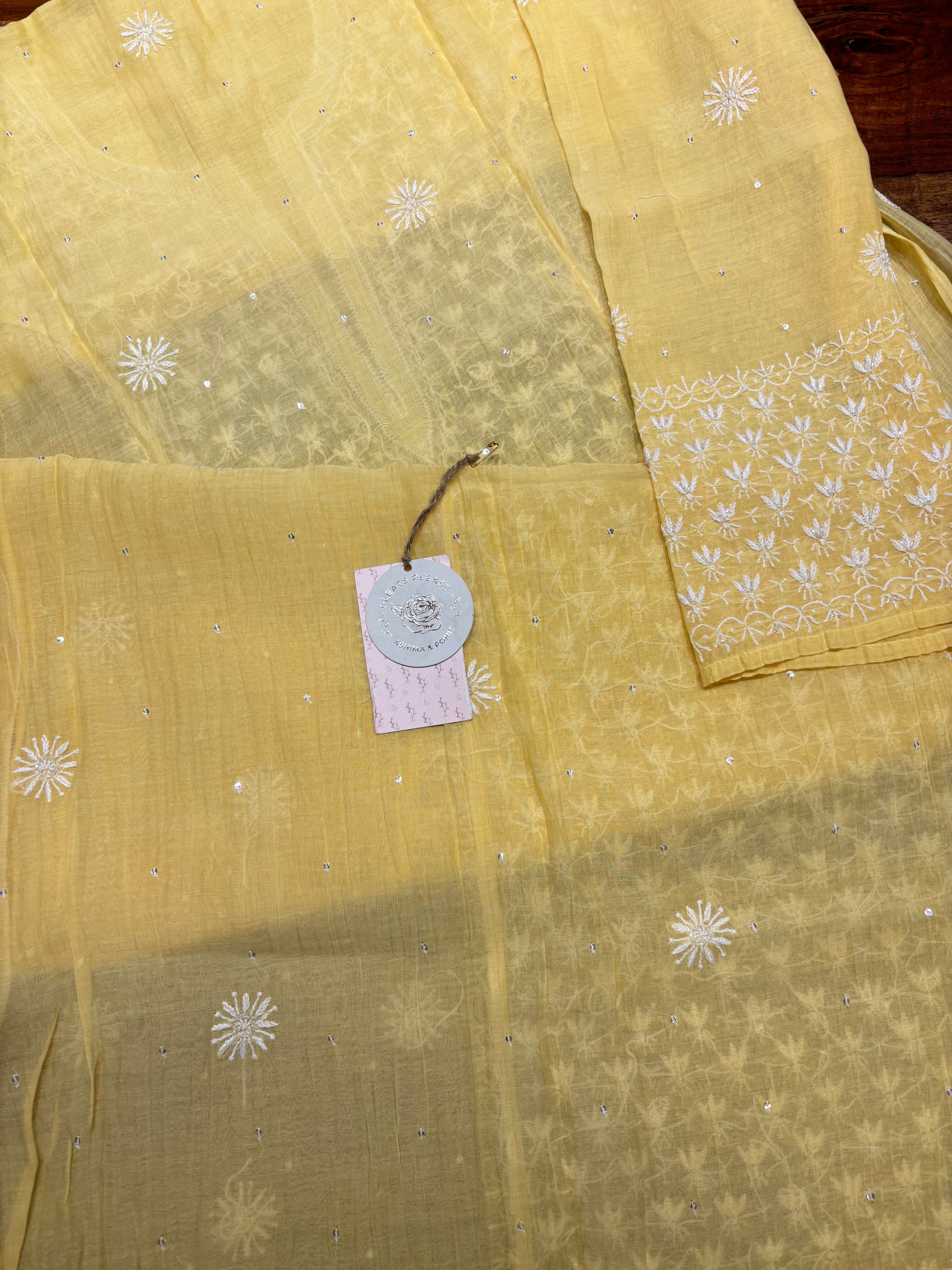 Yellow Chanderi Mul Chikankari Kurta and Dupatta Set