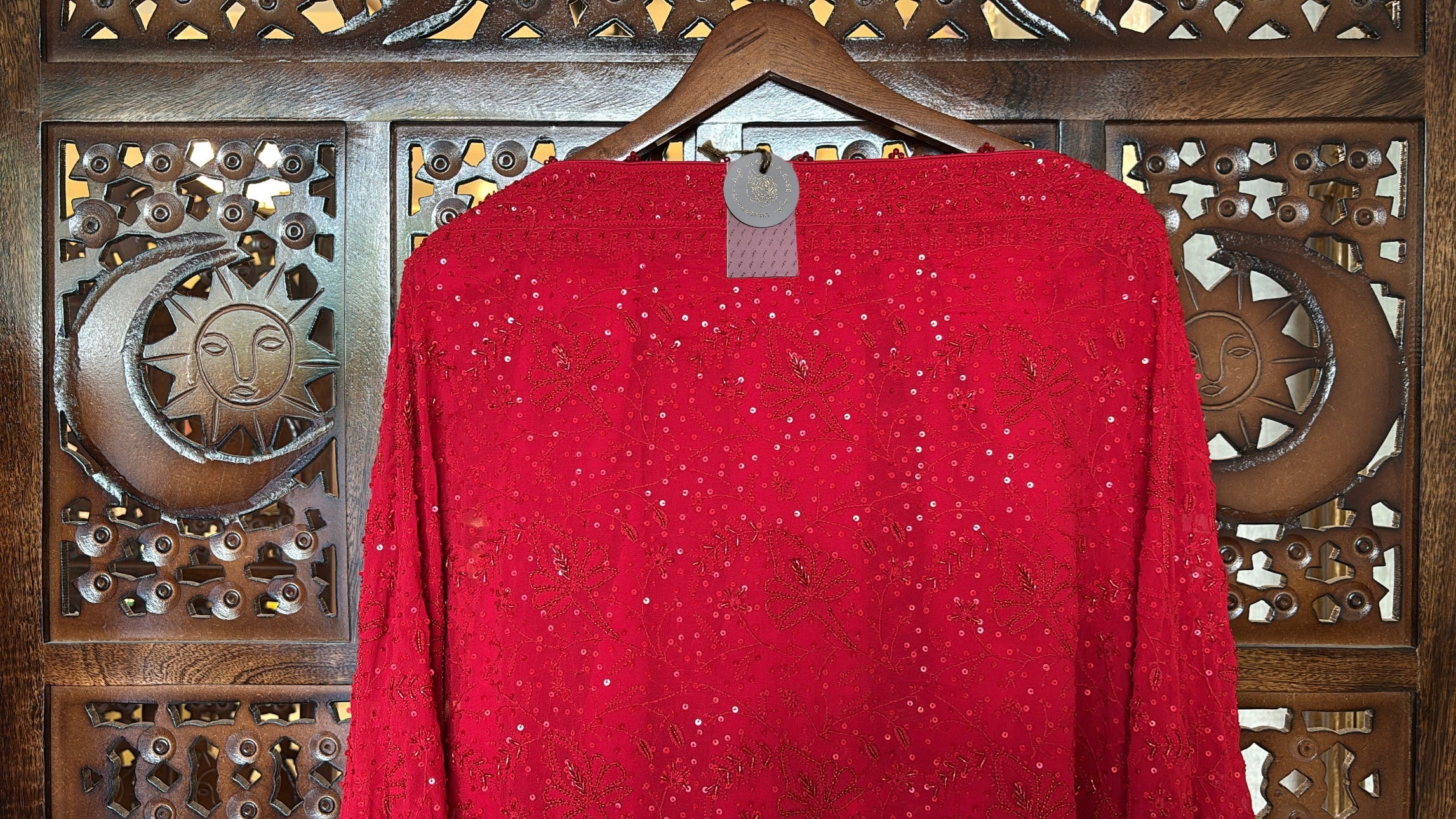 Red Pure & Premium Georgette Chikankari Dupatta