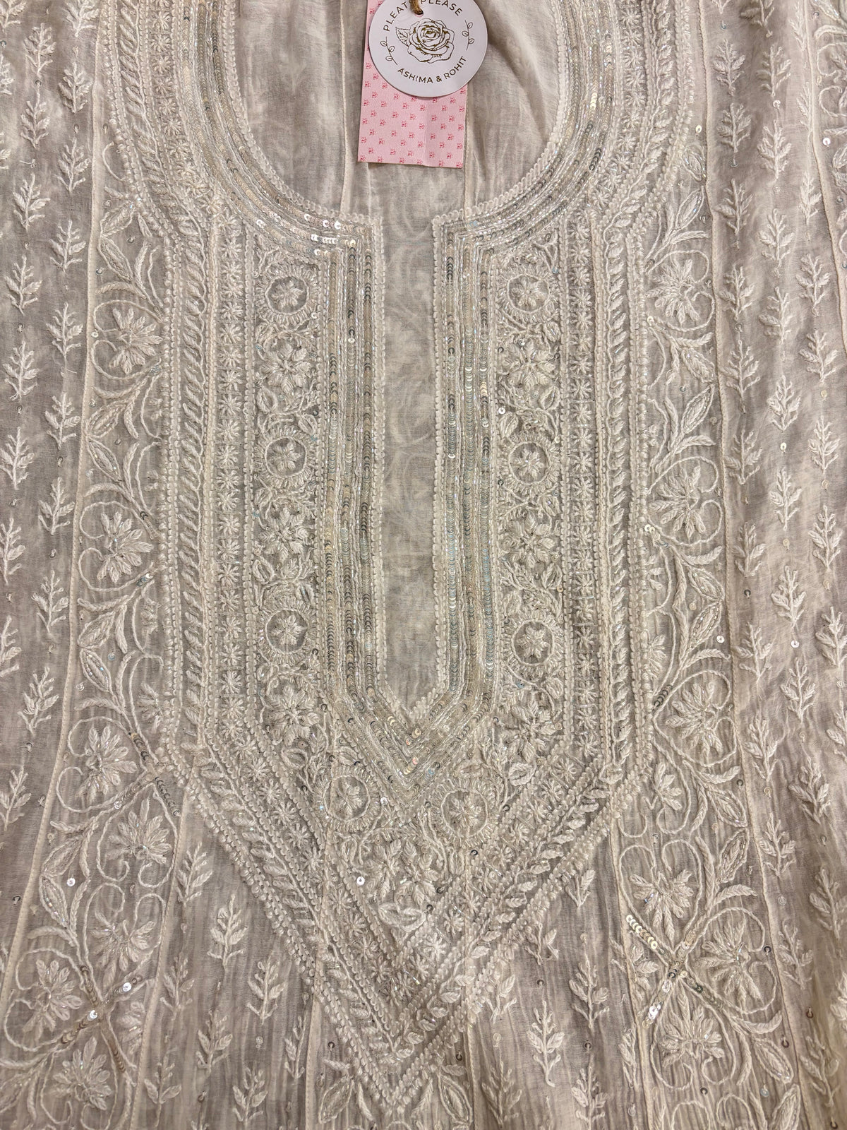 Dyeable Chanderi Mul Chikankari A- Line & Dupatta