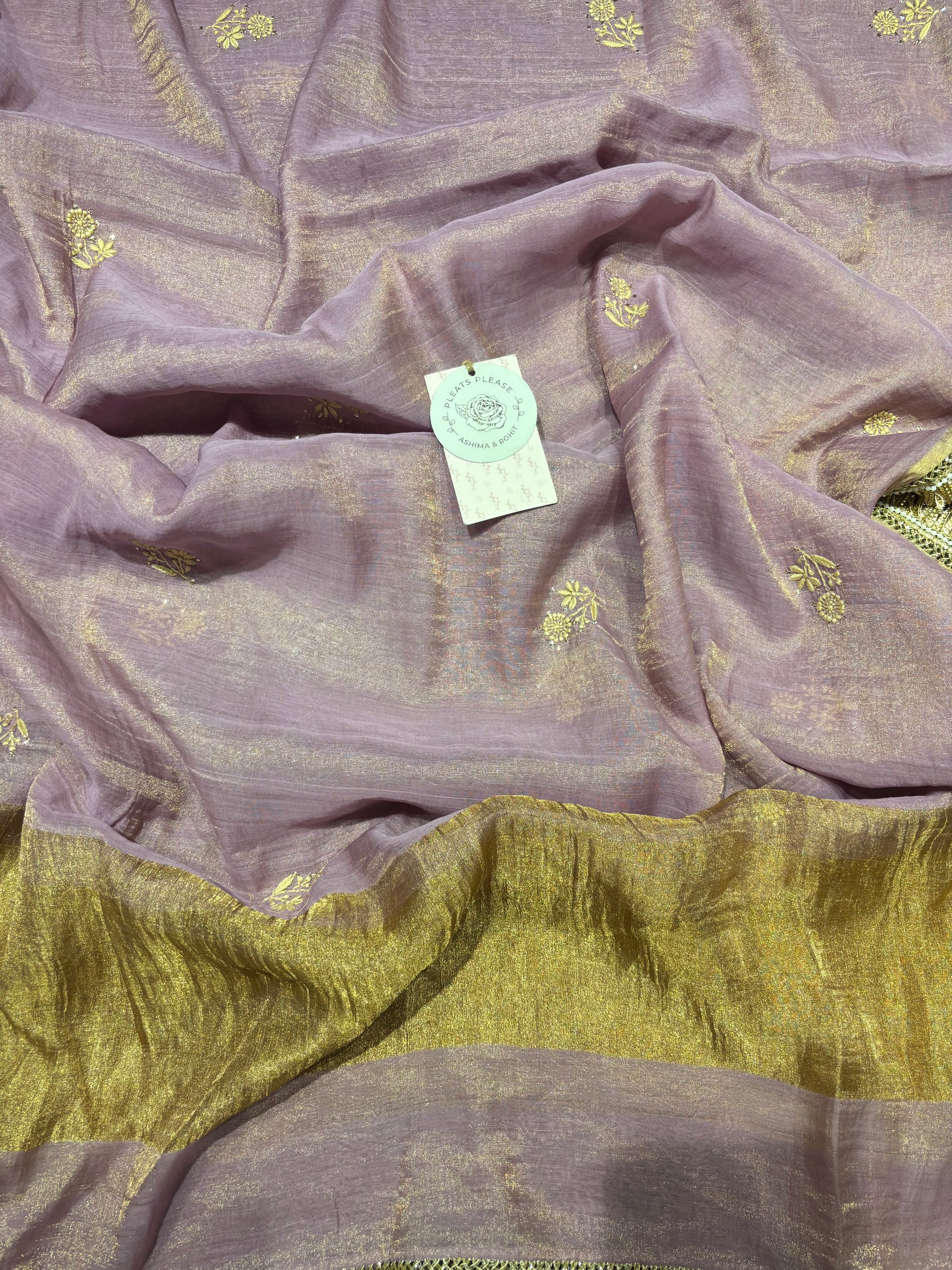 Lilac pure and premium Tissue Chikankari Angrakha Kurta and Dupatta Set