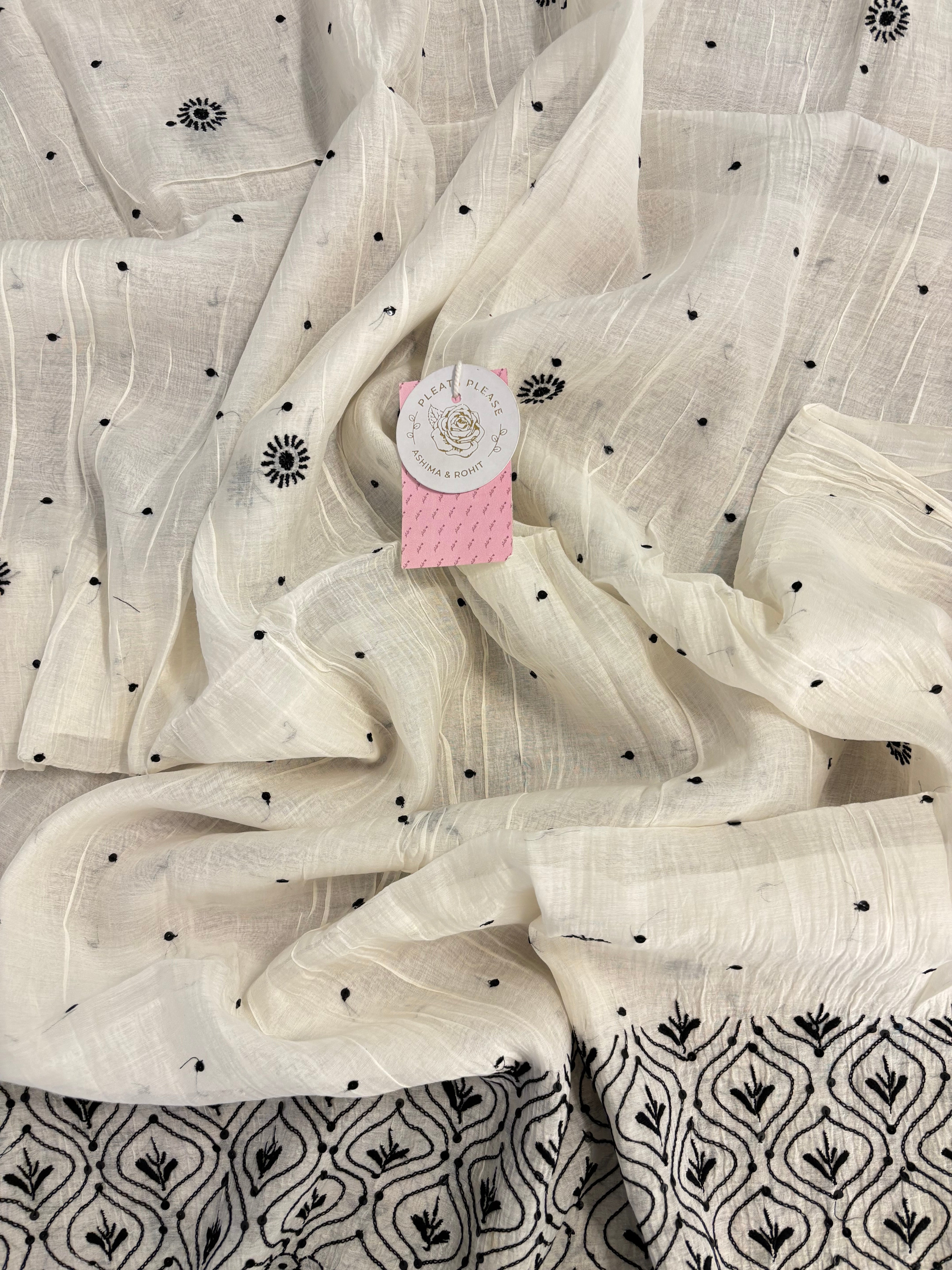 Dyeable Chanderi Mul Chikankari Kurta & Dupatta - Pleats PleaseChikankari