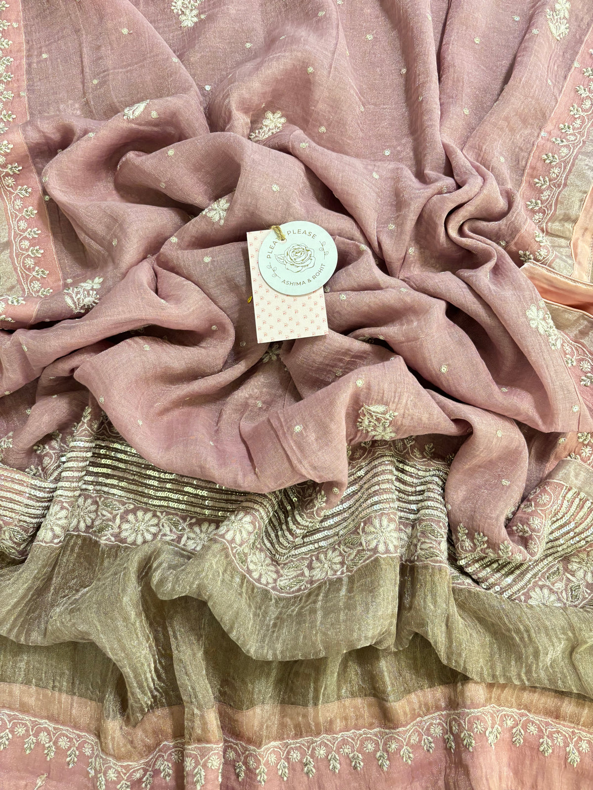 Pink Pure & Premium Tissue Chikankari Anarkali & Dupatta