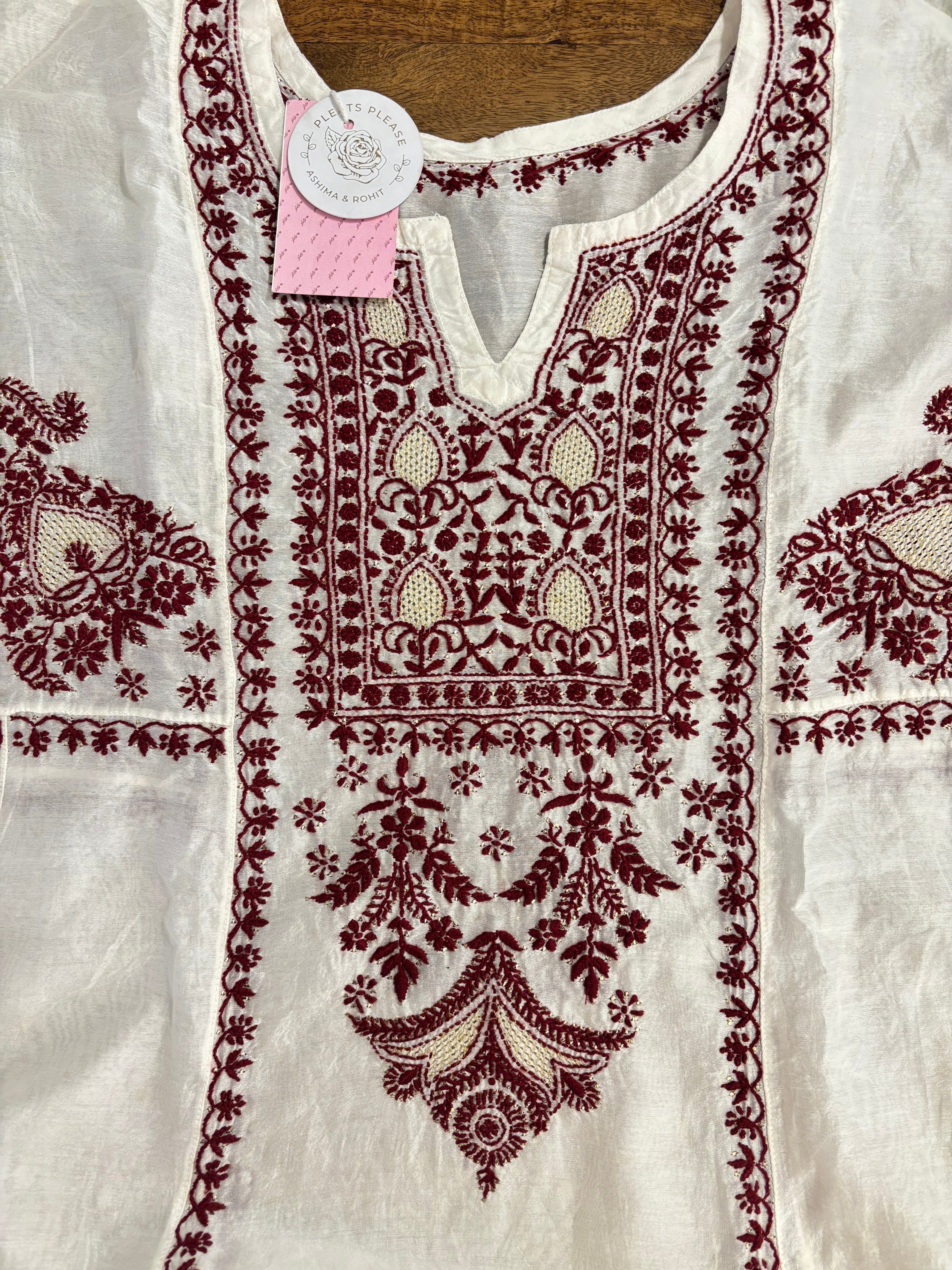 Dyeable Chanderi Chikankari Anarkali & Dupatta Set