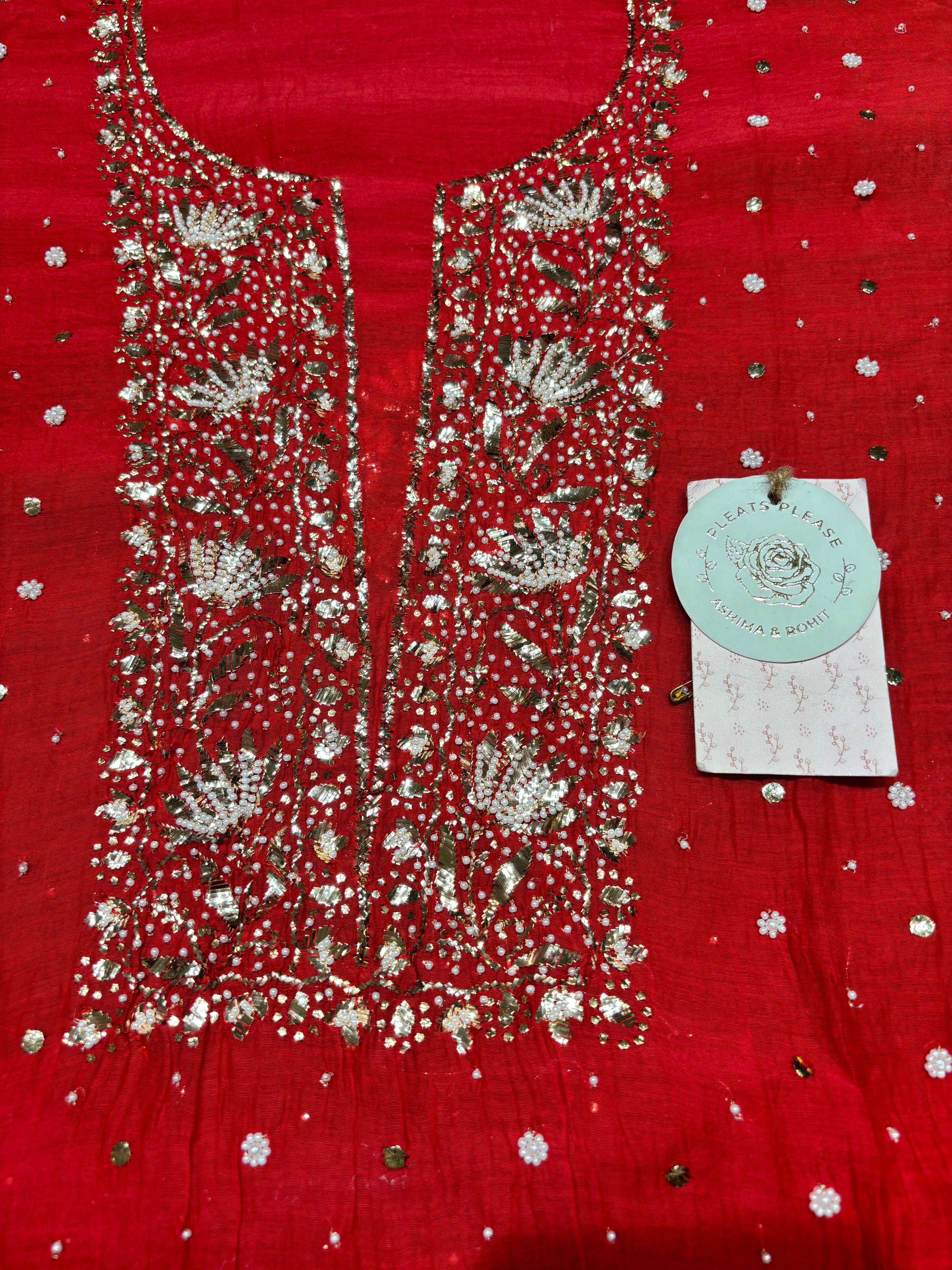 Red Chanderi Mul Mukaish Kurta & Dupatta Set
