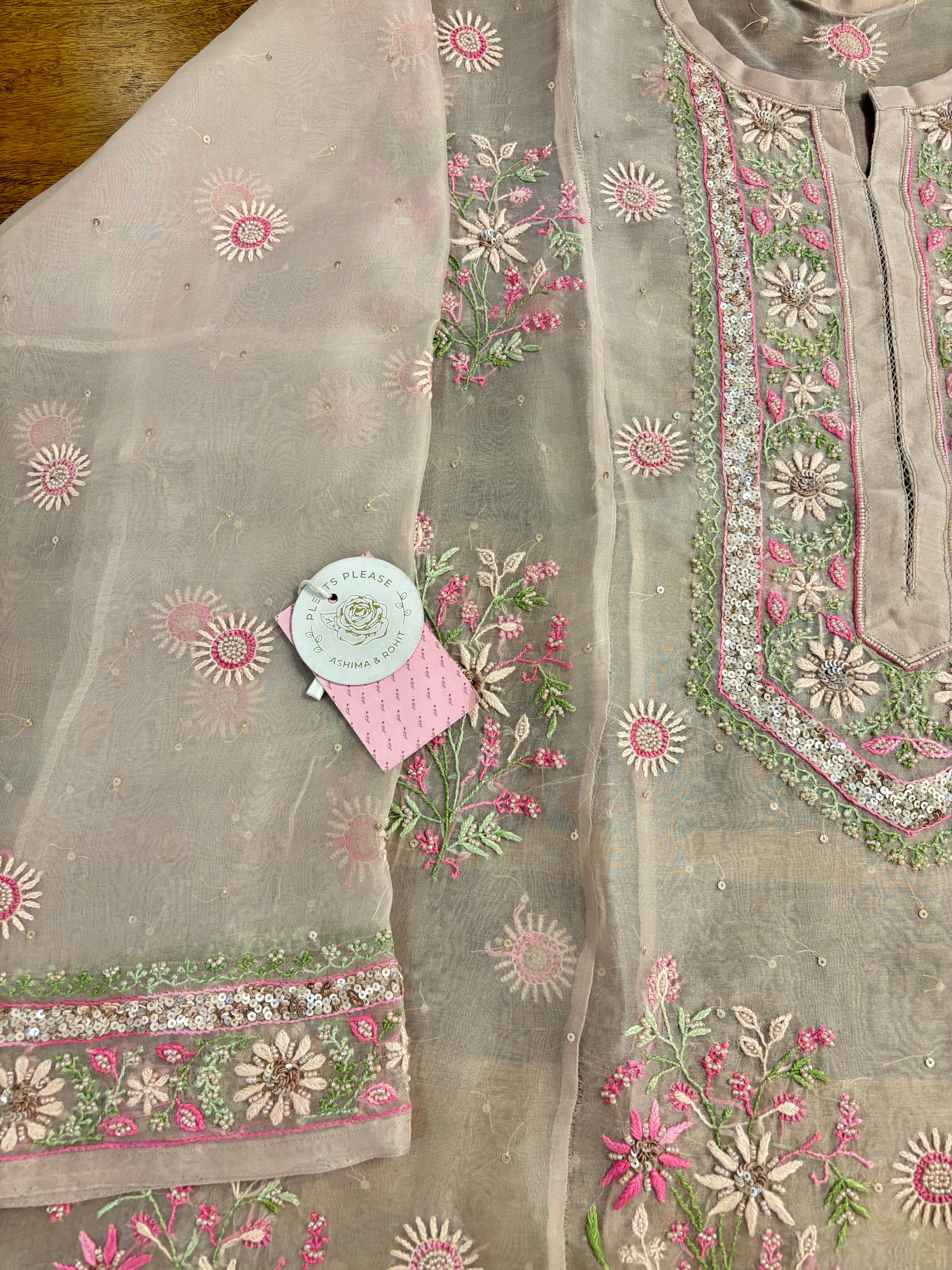 Blush Pink Pure Organza Silk Chikankari Kurta & Dupatta