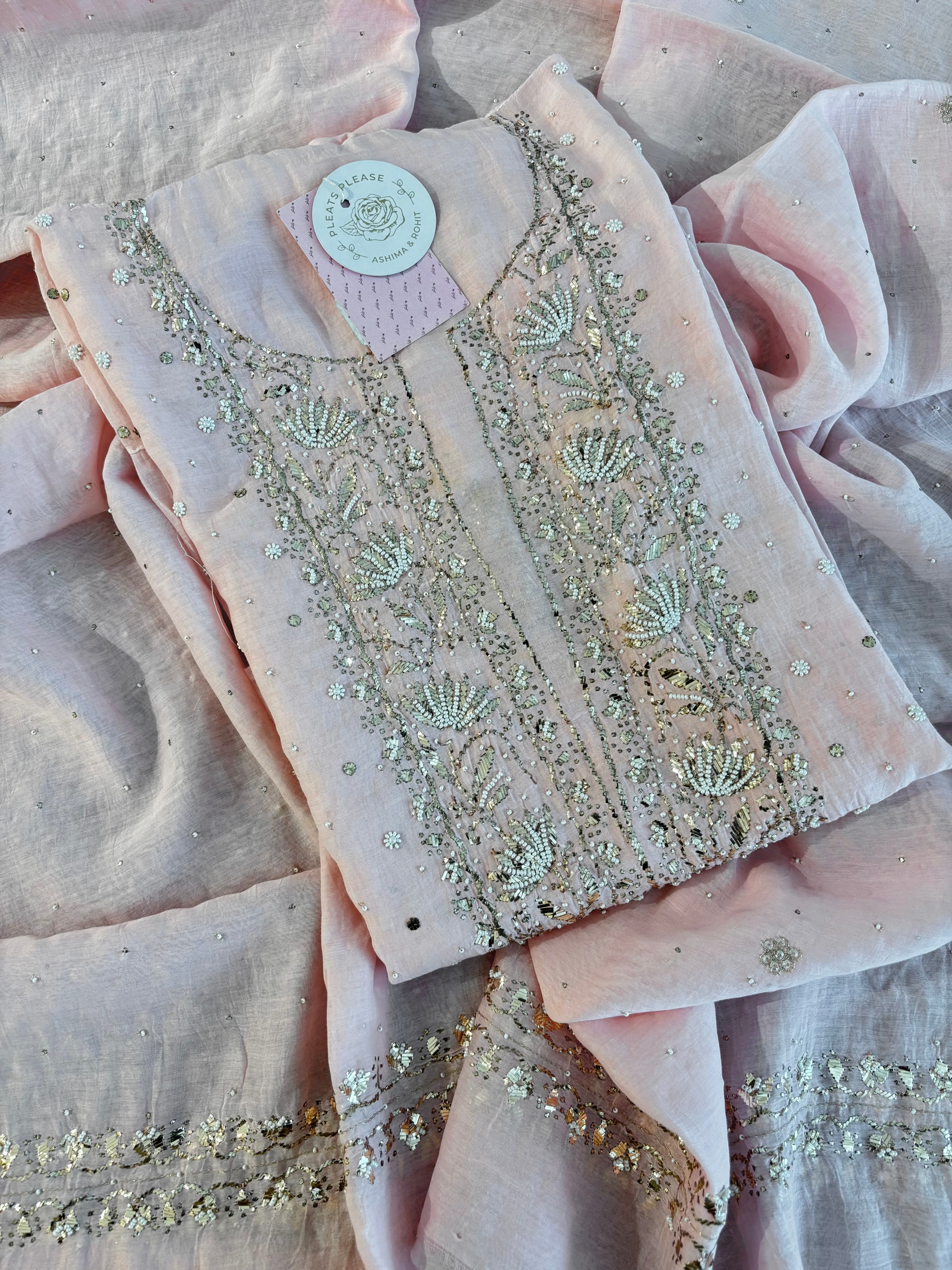 Baby Pink Chanderi Mul Mukaish Kurta & Dupatta
