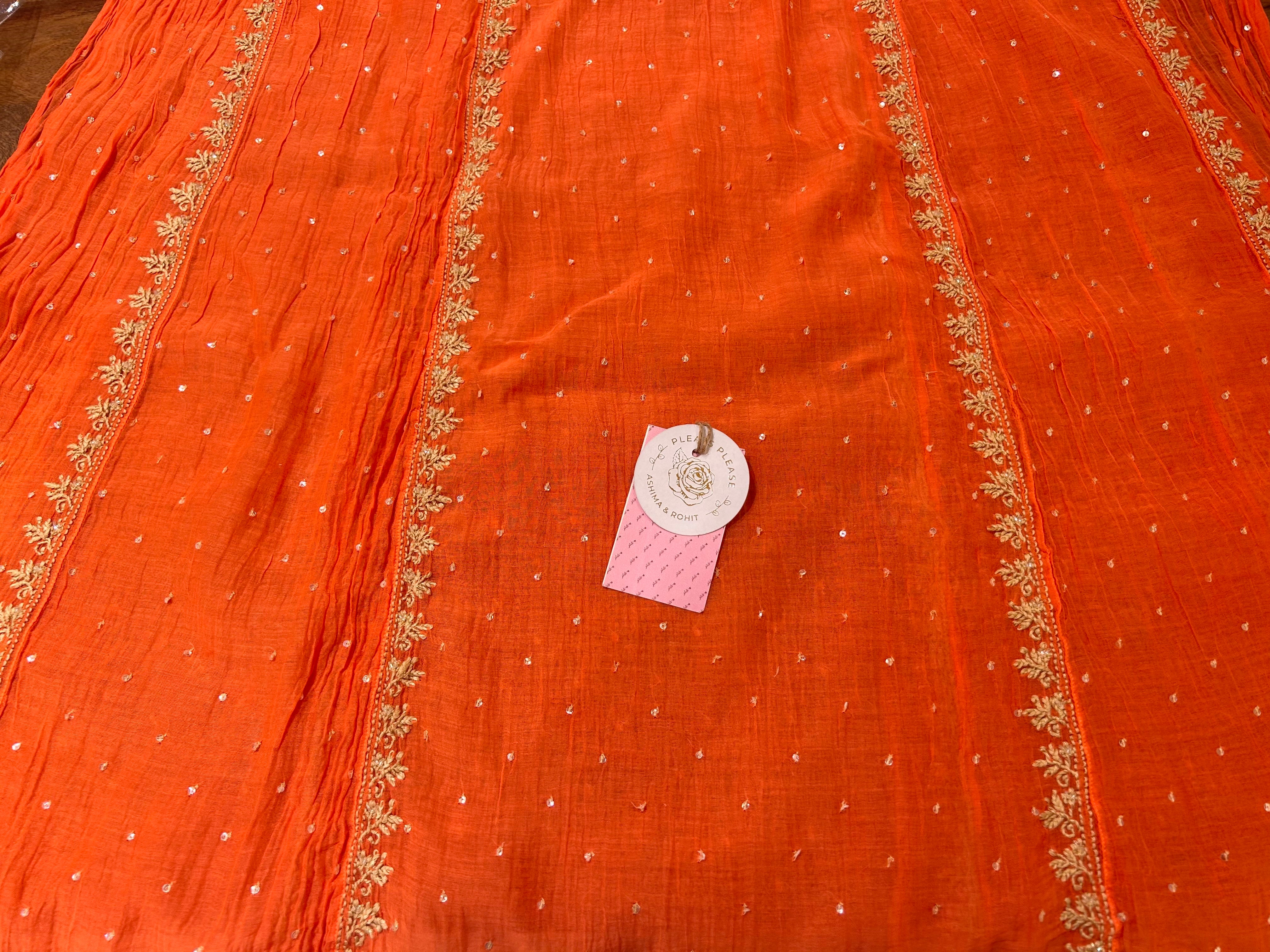 Coral peach Chanderi Chikankari A-line Kurta & Dupatta