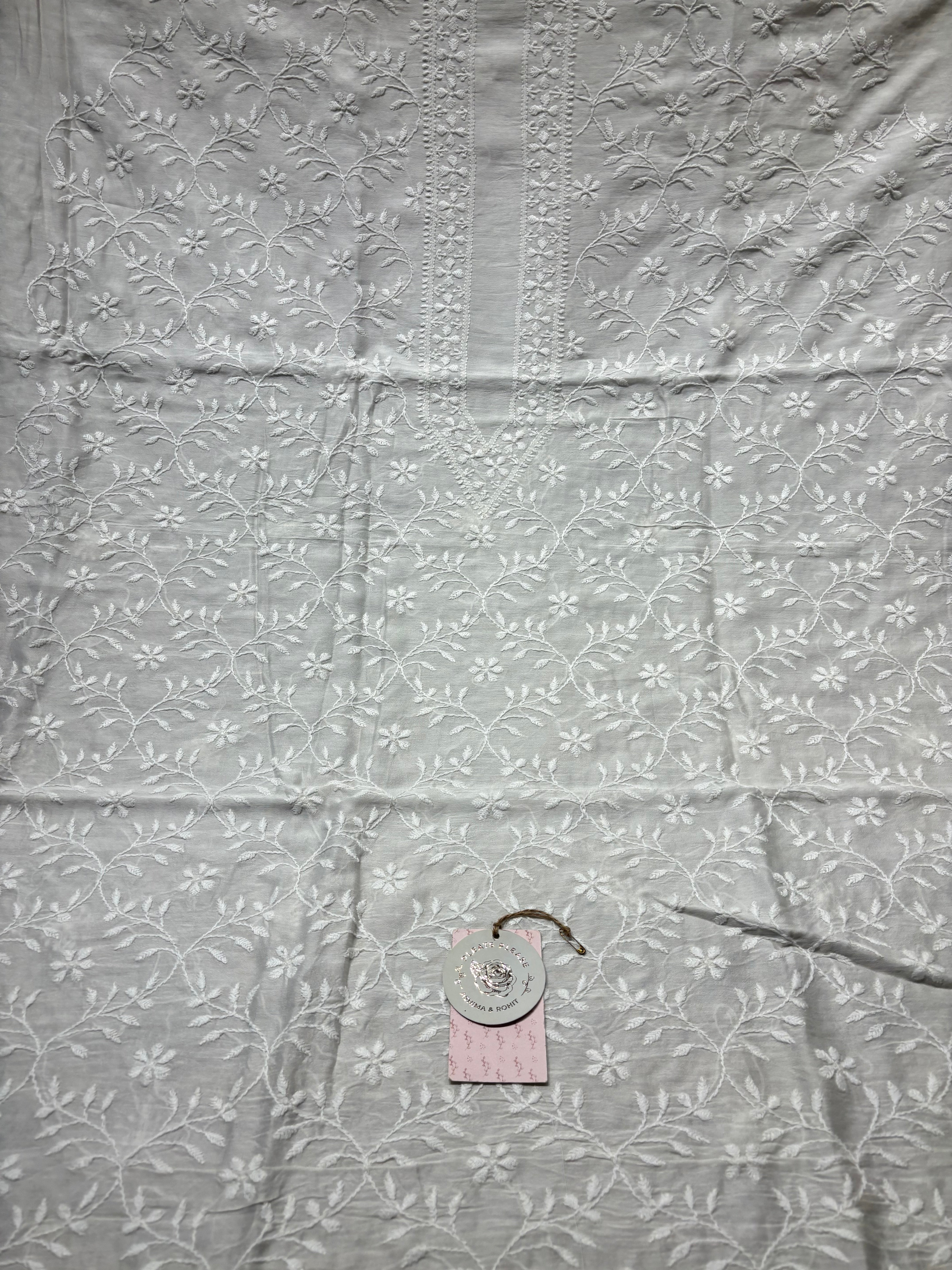 Dyeable Chanderi Silk Chikankari Men’s Kurta Fabric