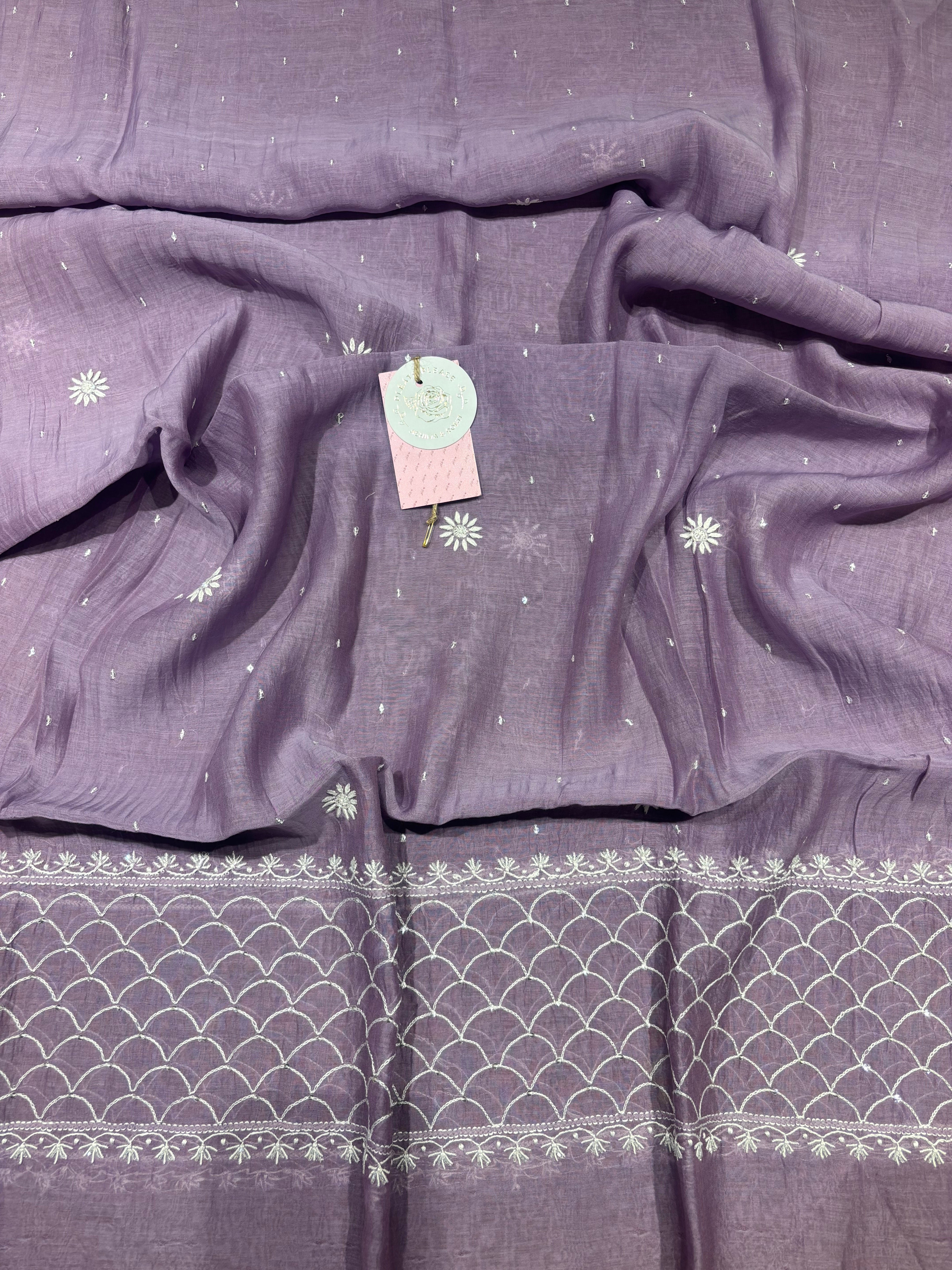 Lilac Chanderi Mul Chikankari Kurta & Dupatta Set