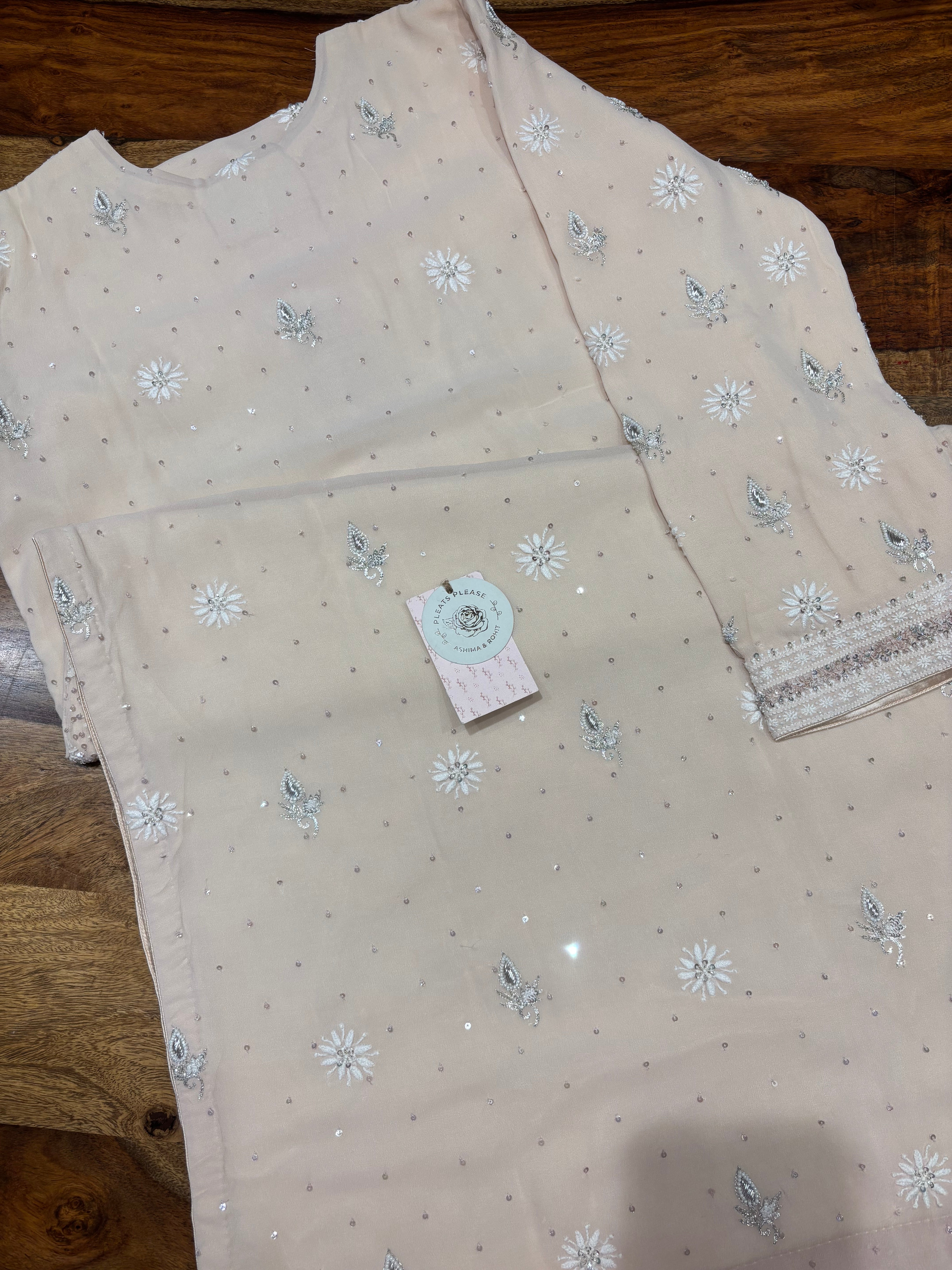Peach Pure & Premium Georgette  Chikankari Kurta & Dupatta Set