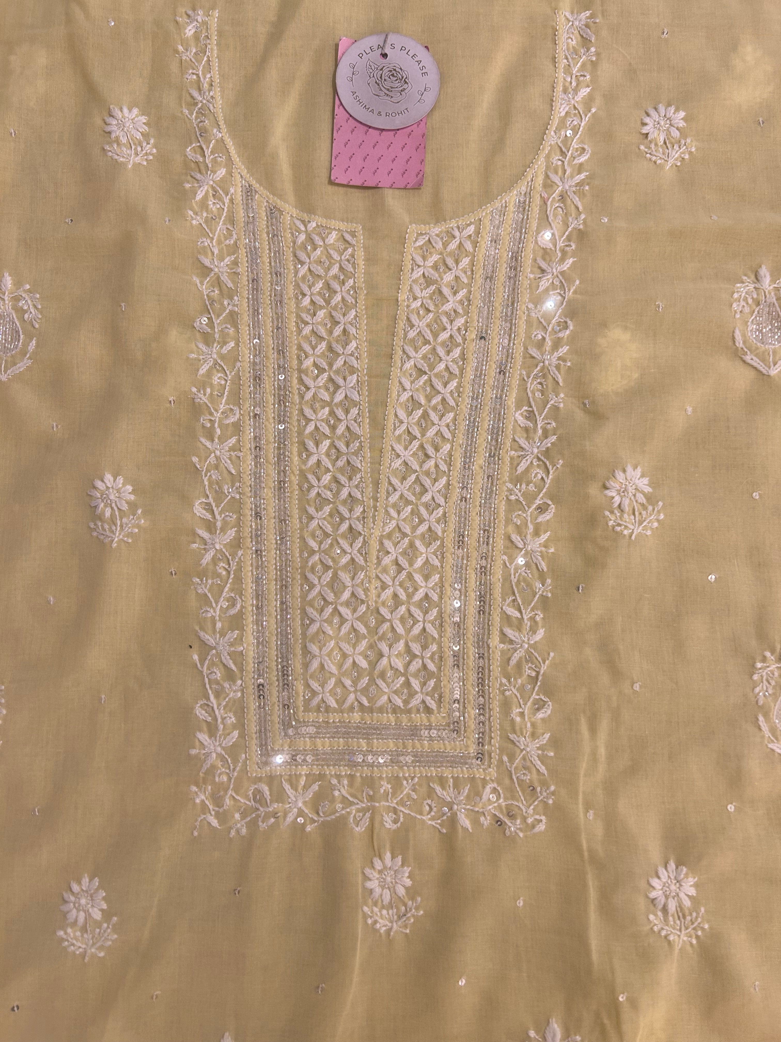 Butter Yellow Mulmul Chikankari Kurta