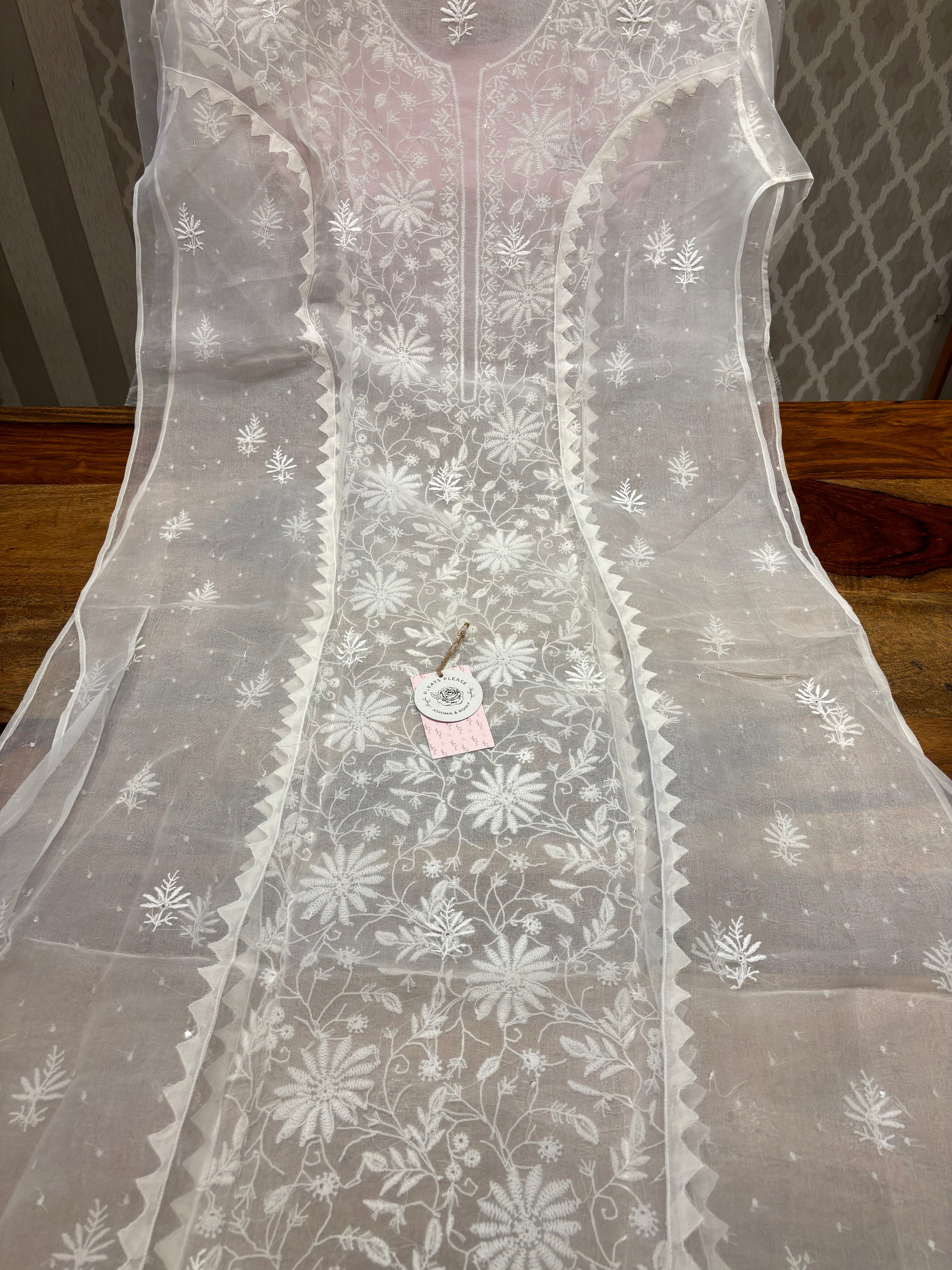 Dyeable Organza Chikankari Kurta