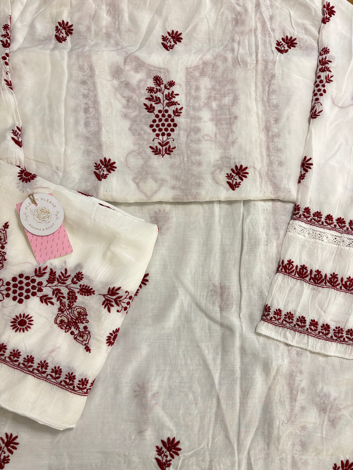 Dyeable Muslin Chikankari Kurta & Dupatta