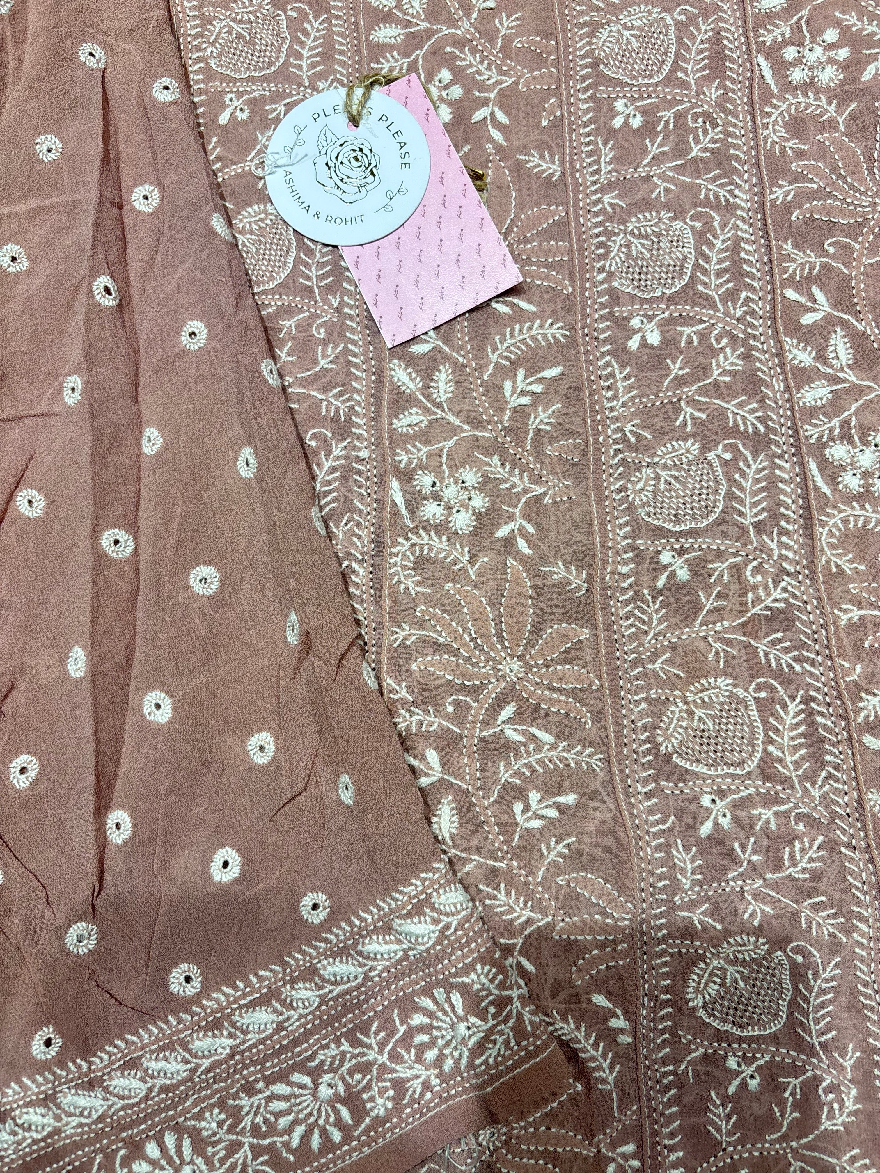 Mauve Pure & Premium Georgette Chikankari Anarkali & Dupatta Set