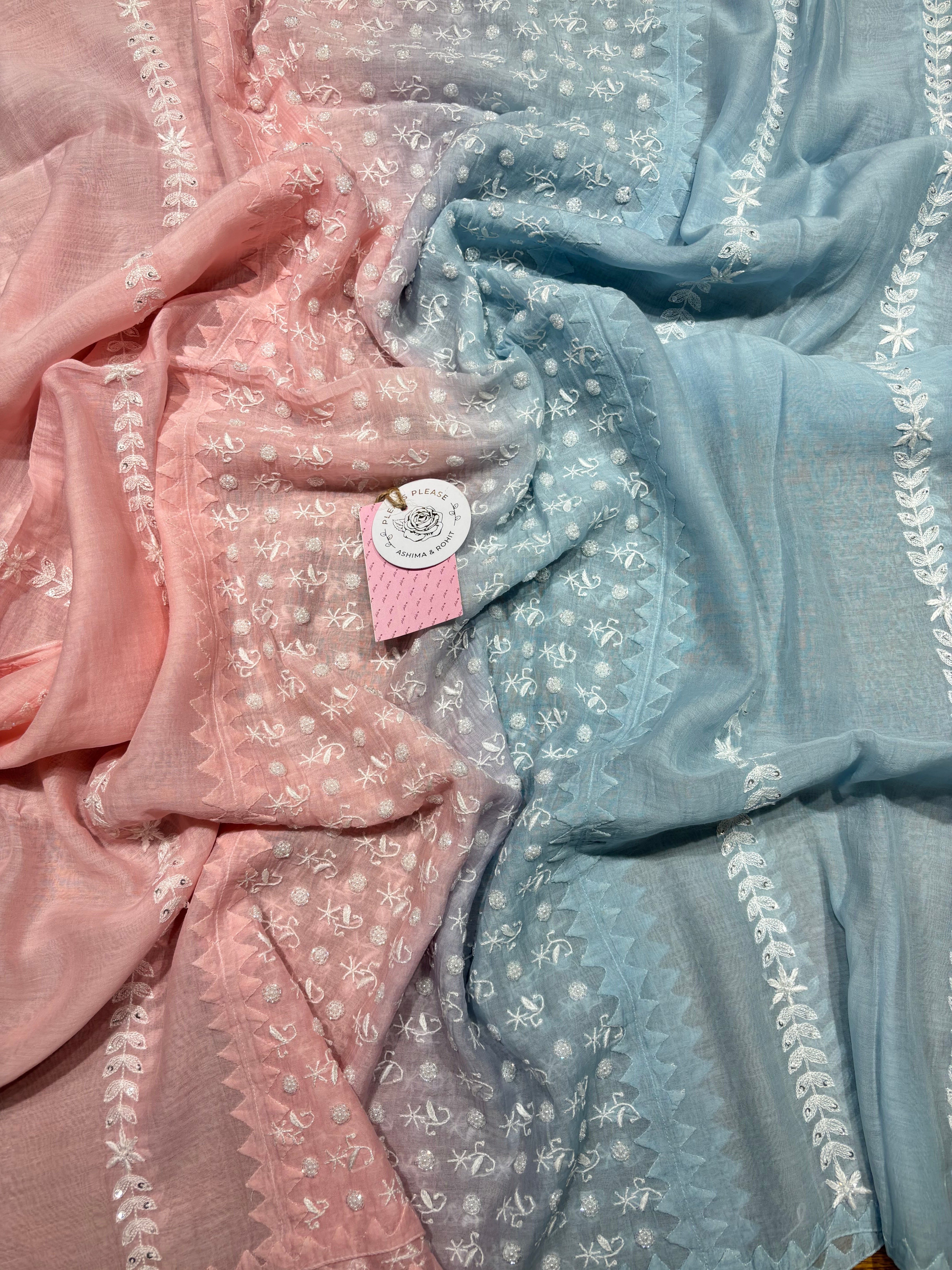 Pink Chanderi mul Chikankari Anarkali And Dupatta set