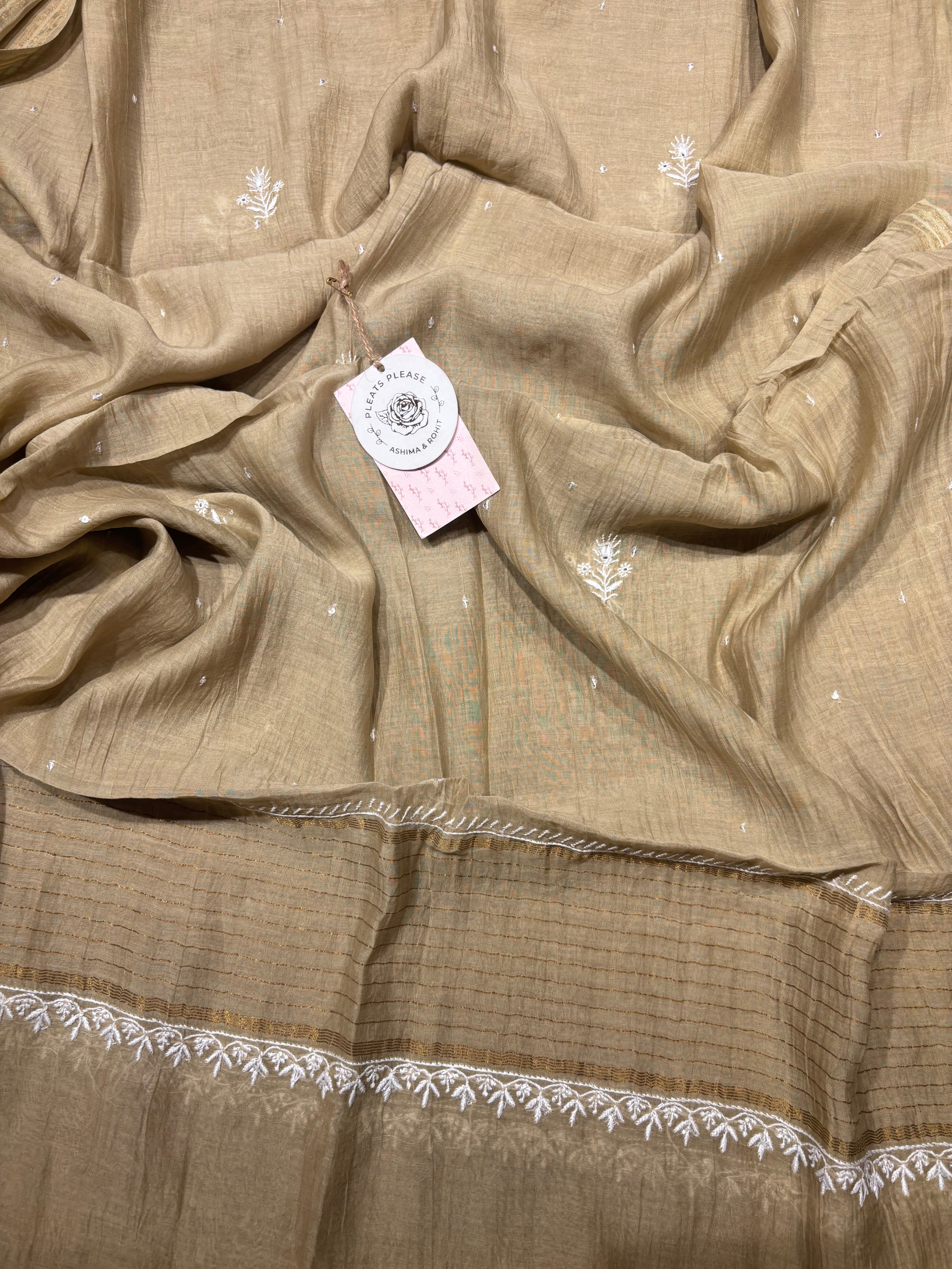 Sand drift Chanderi Mul Chikankari Anarkali and Dupatta set