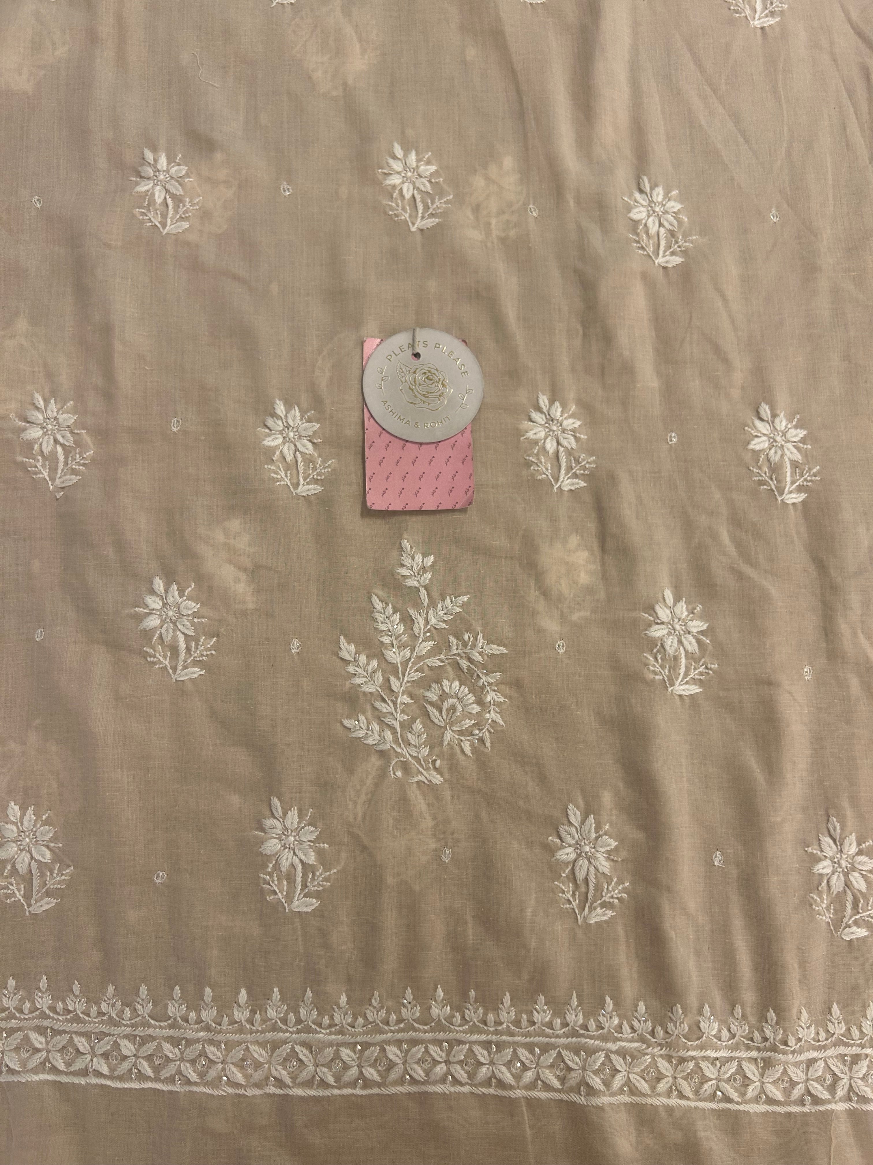 Sand Nude Mulmul Chikankari Kurta - Pleats PleaseChikankari