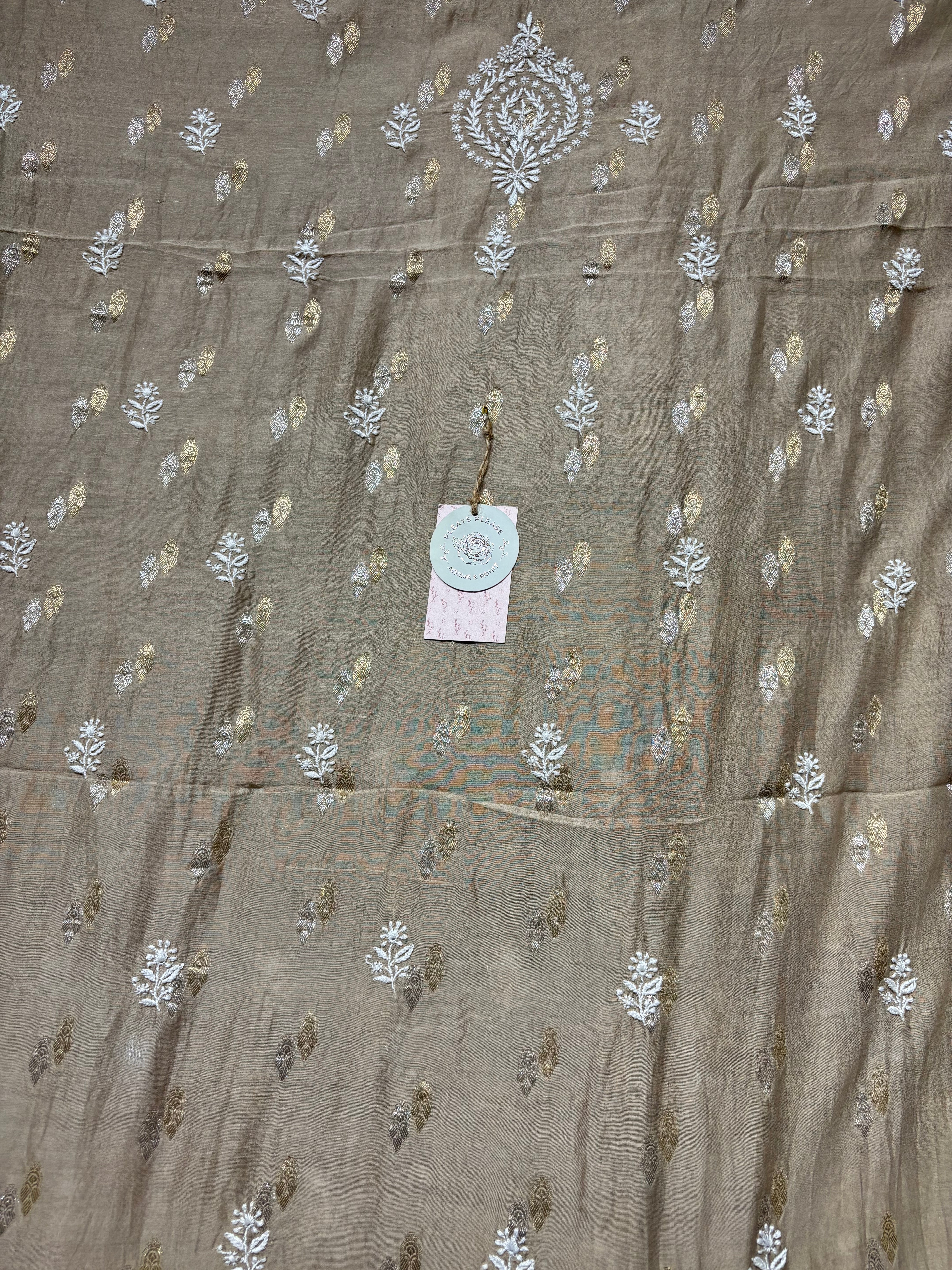 Brown Chanderi Silk Chikankari Men's Kurta Fabric