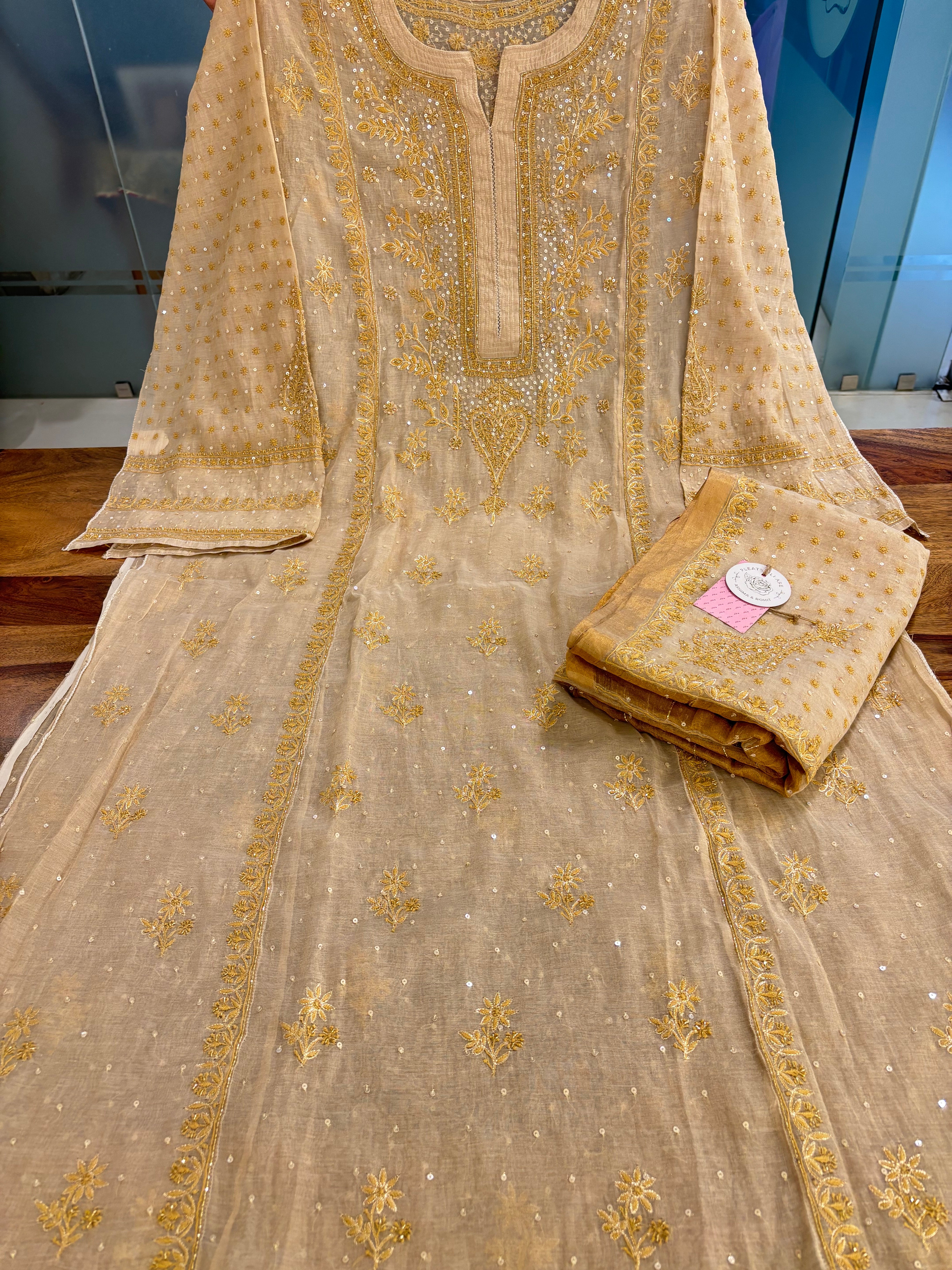Dyeable Pure & Premium Tissue Chikankari Kurta & Dupatta