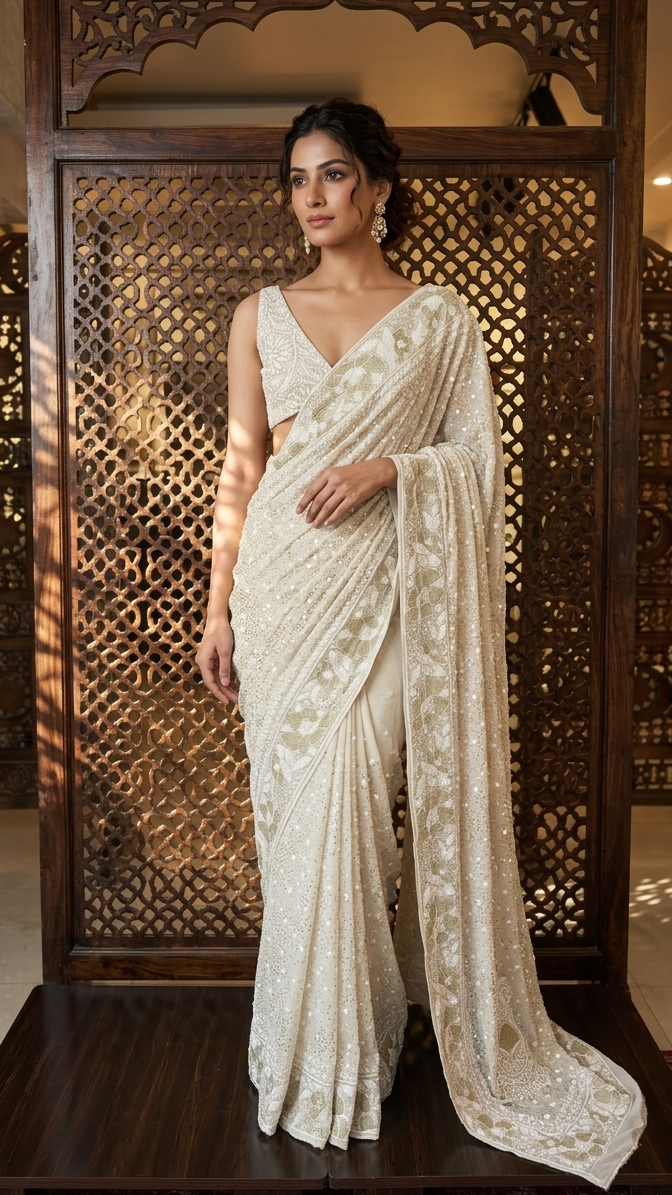 Dyeable Pure & Premium Georgette Chikankari Saree