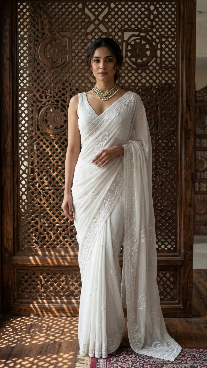 Dyeable Pure & Premium Georgette Chikankari Saree