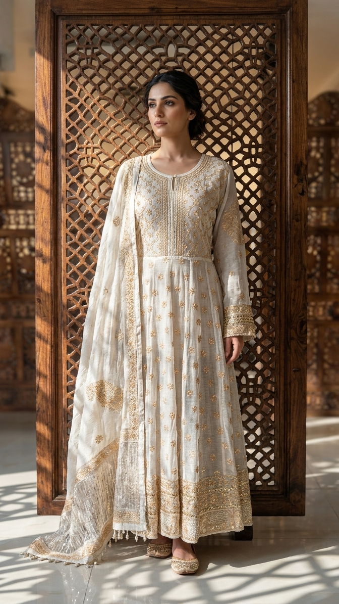 Dyeable Silver Pure & Premium Tissue Anarkali and Dupatta
