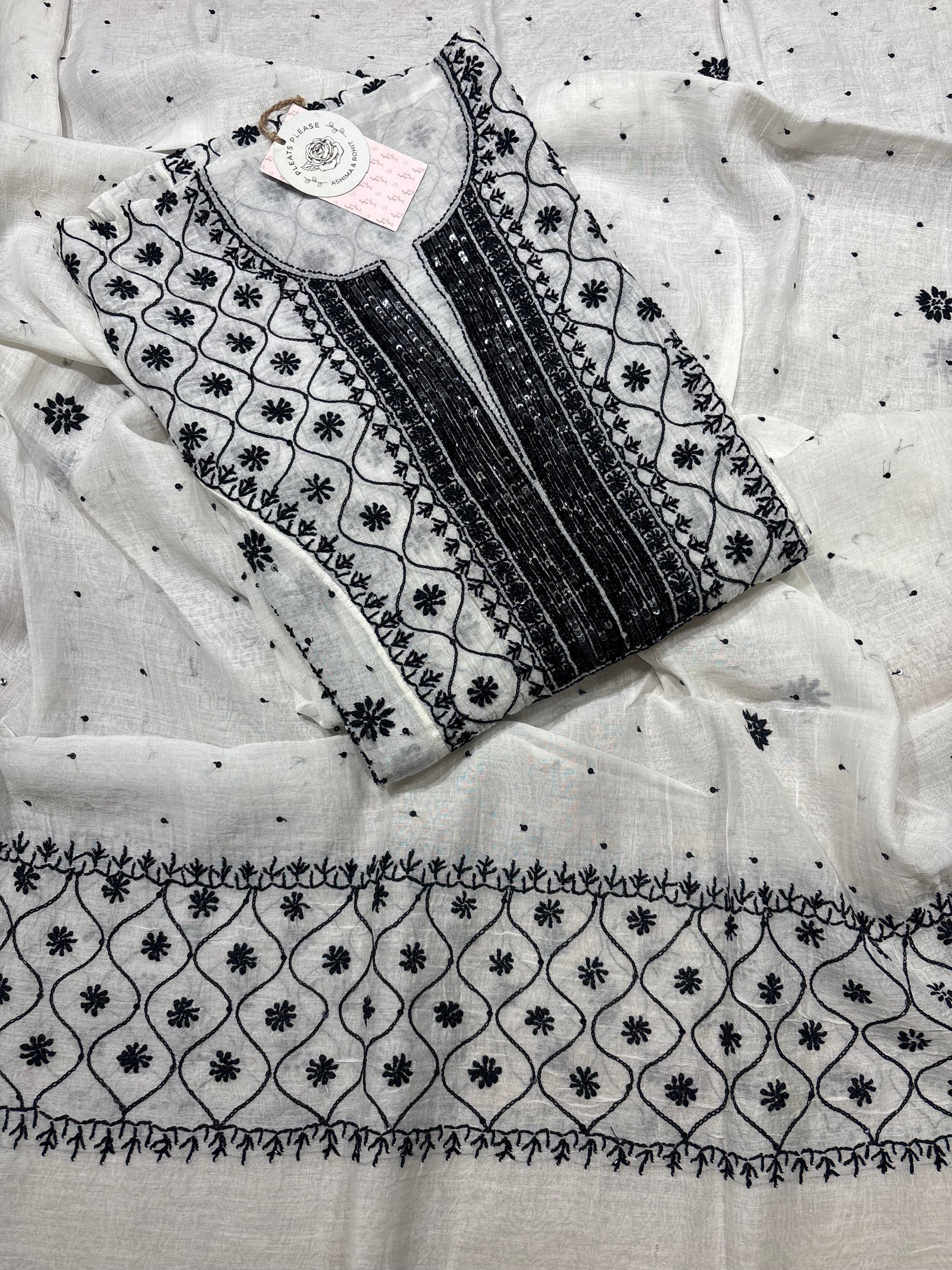 Dyeable Chanderi Mul Chikankari Anarkali and Dupatta set