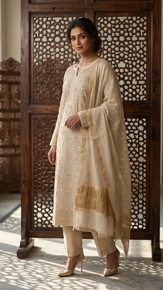 Dyeable Pure Tissue Chikankari Kurta & Dupatta