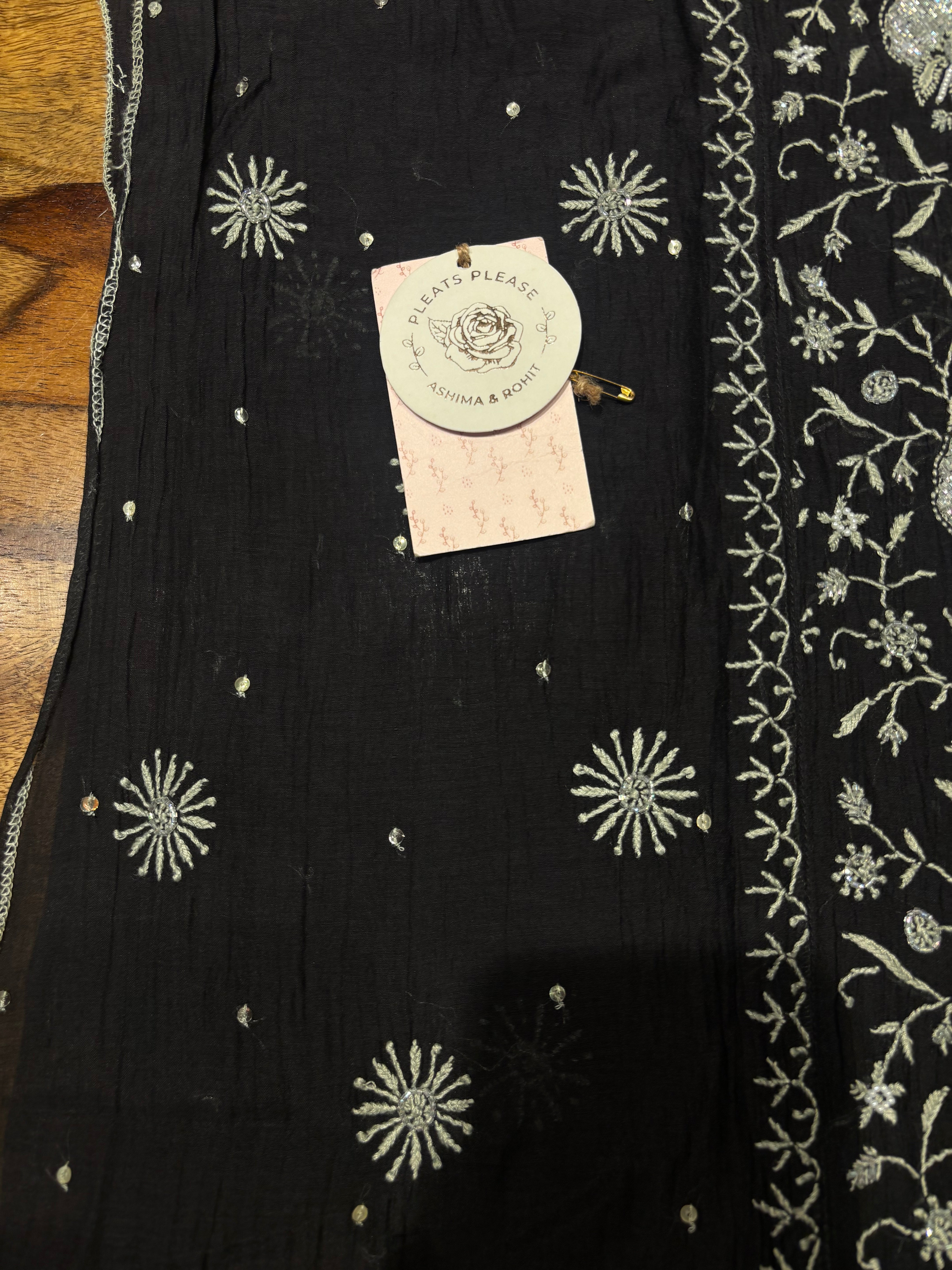 Black Chanderi Mul Chikankari Kurta & Dupatta Set