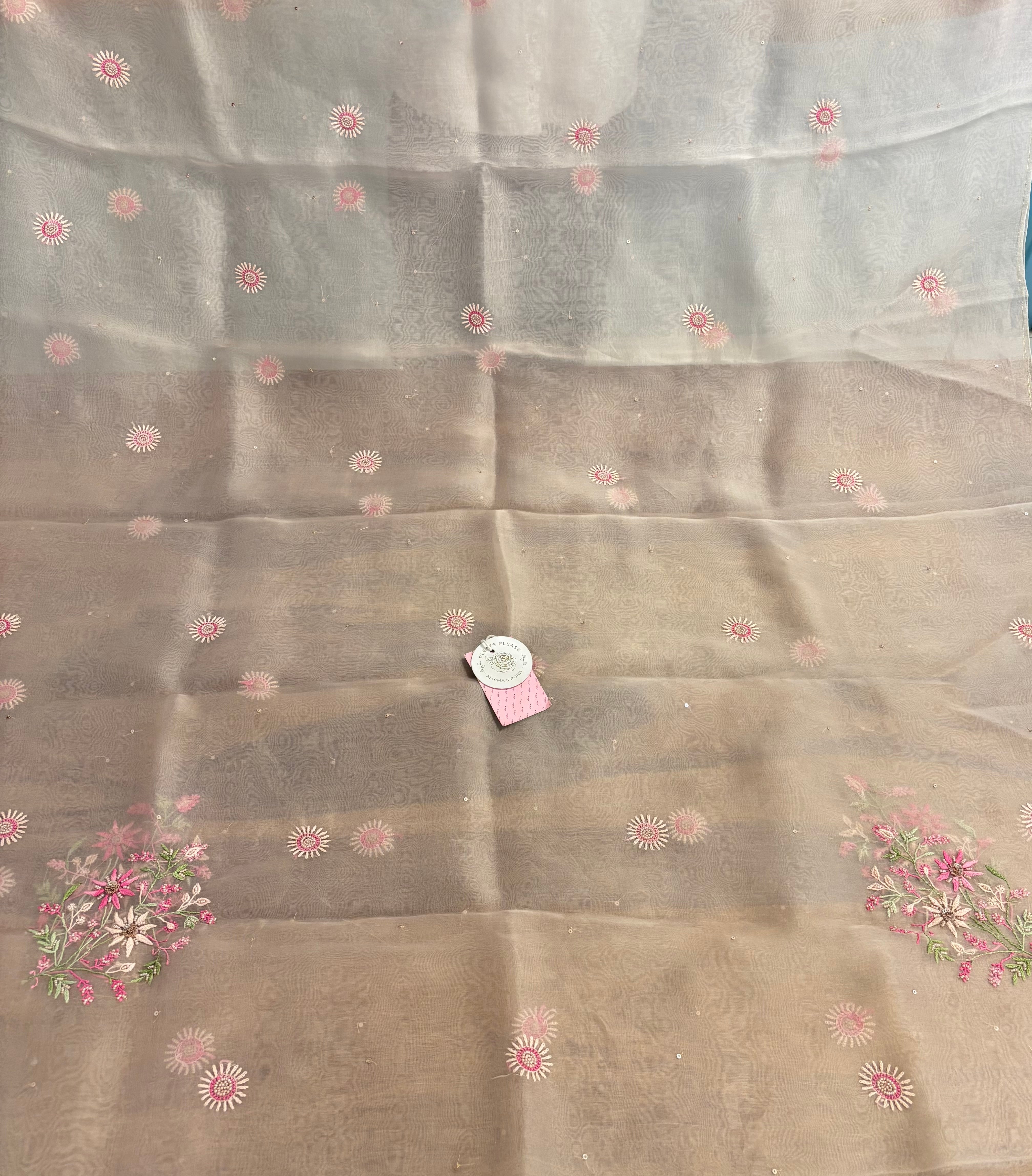 Blush Pink Pure Organza Silk Chikankari Kurta & Dupatta