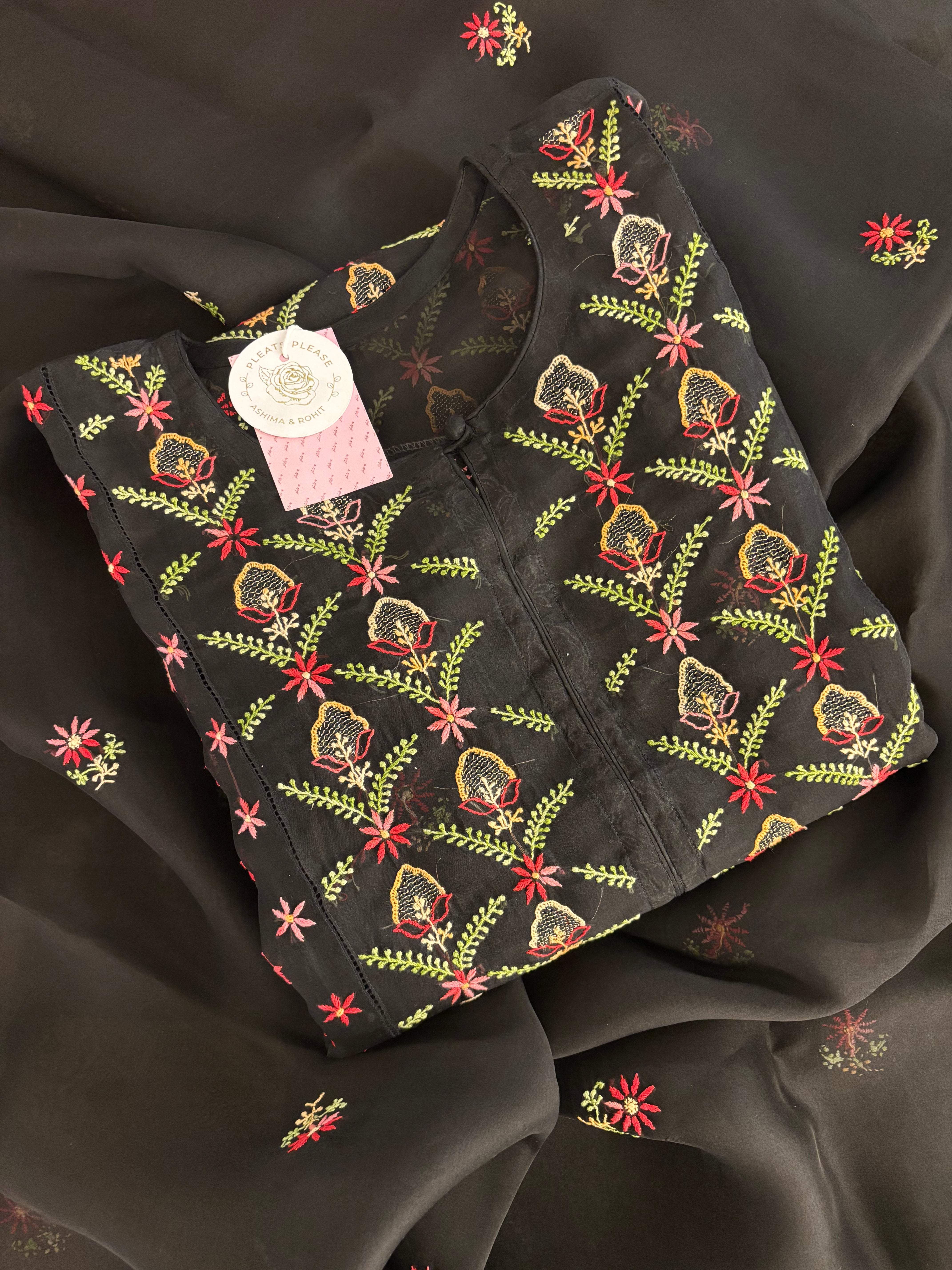 Black Organza Chikankari Kurta & Dupatta