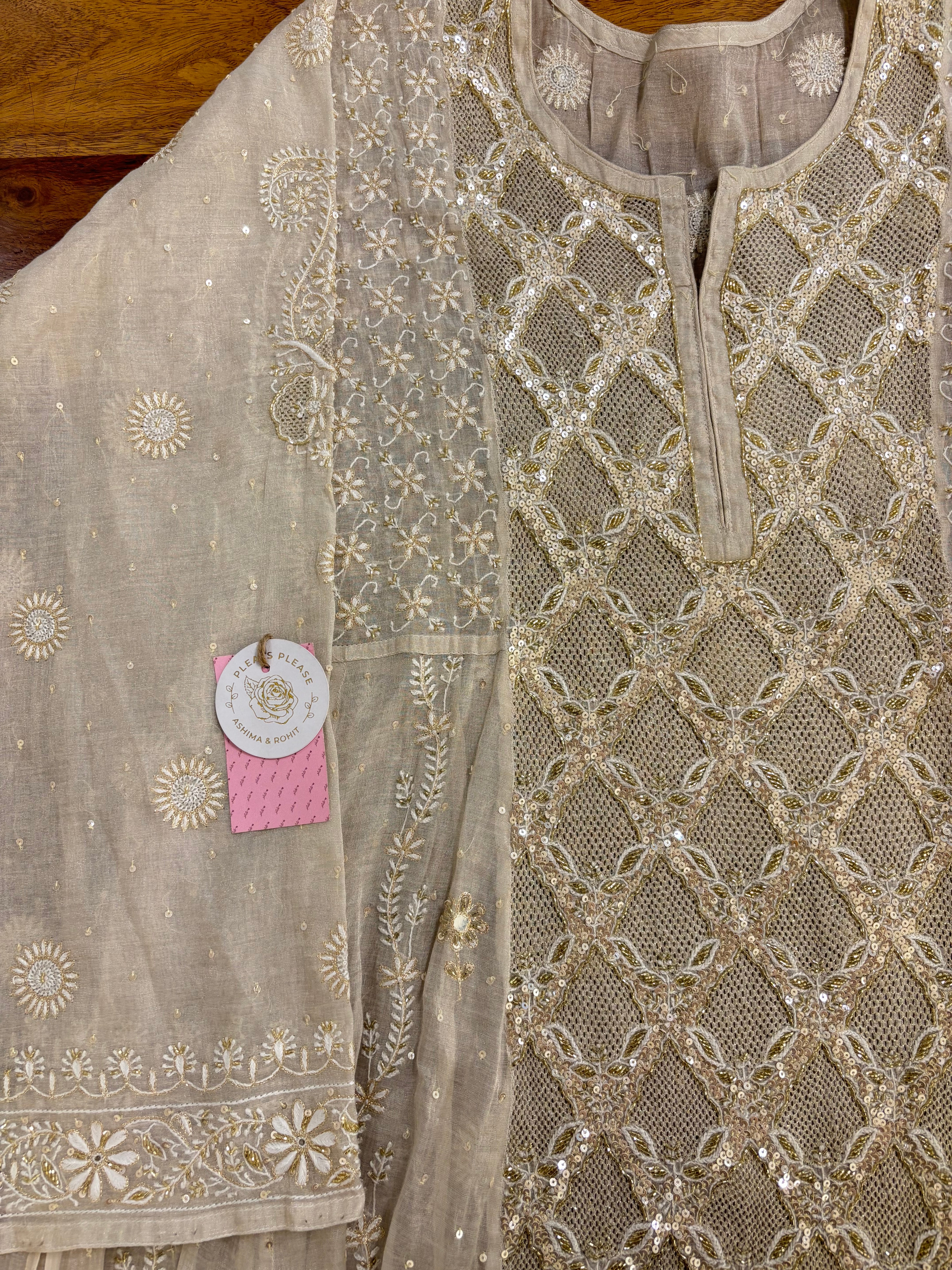 Dyeable Pure & Premium Silver Tissue Chikankari Anarkali & Dupatta