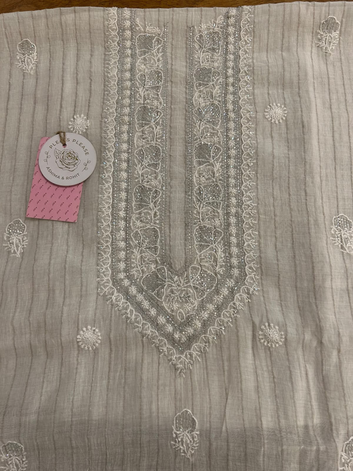 Dyeable Chanderi Silk Men’s Silver Embellished Chikankari Kurta