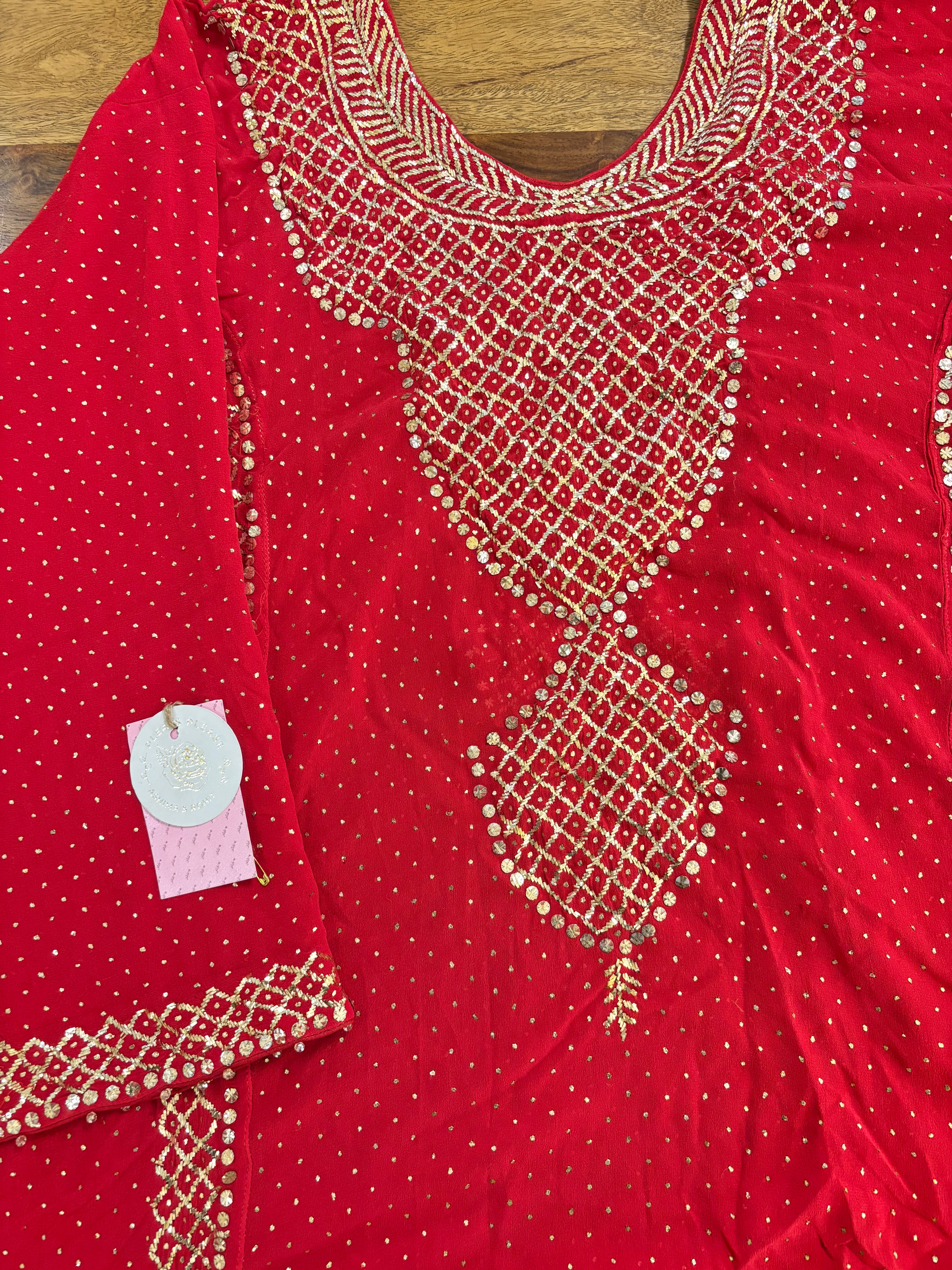 Red Pure & Premium Georgette Mukaish A-Line Kurta & Dupatta